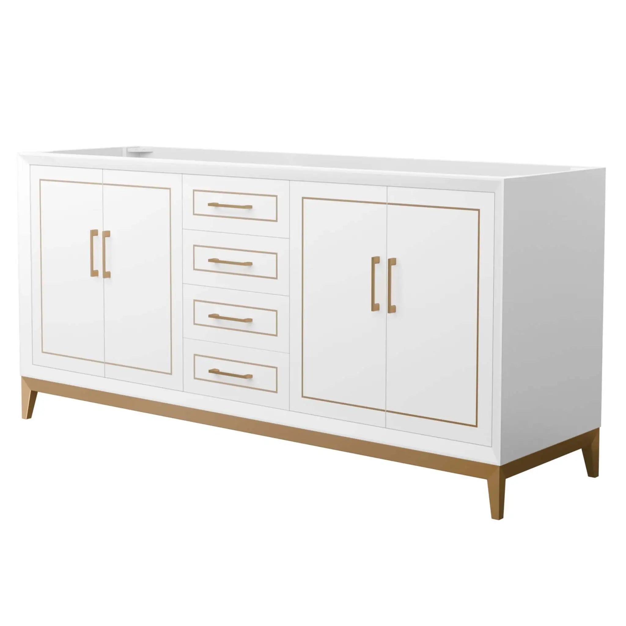 72" Marlena Double Bathroom Vanity in White with Satin Bronze Trim by Wyndham
