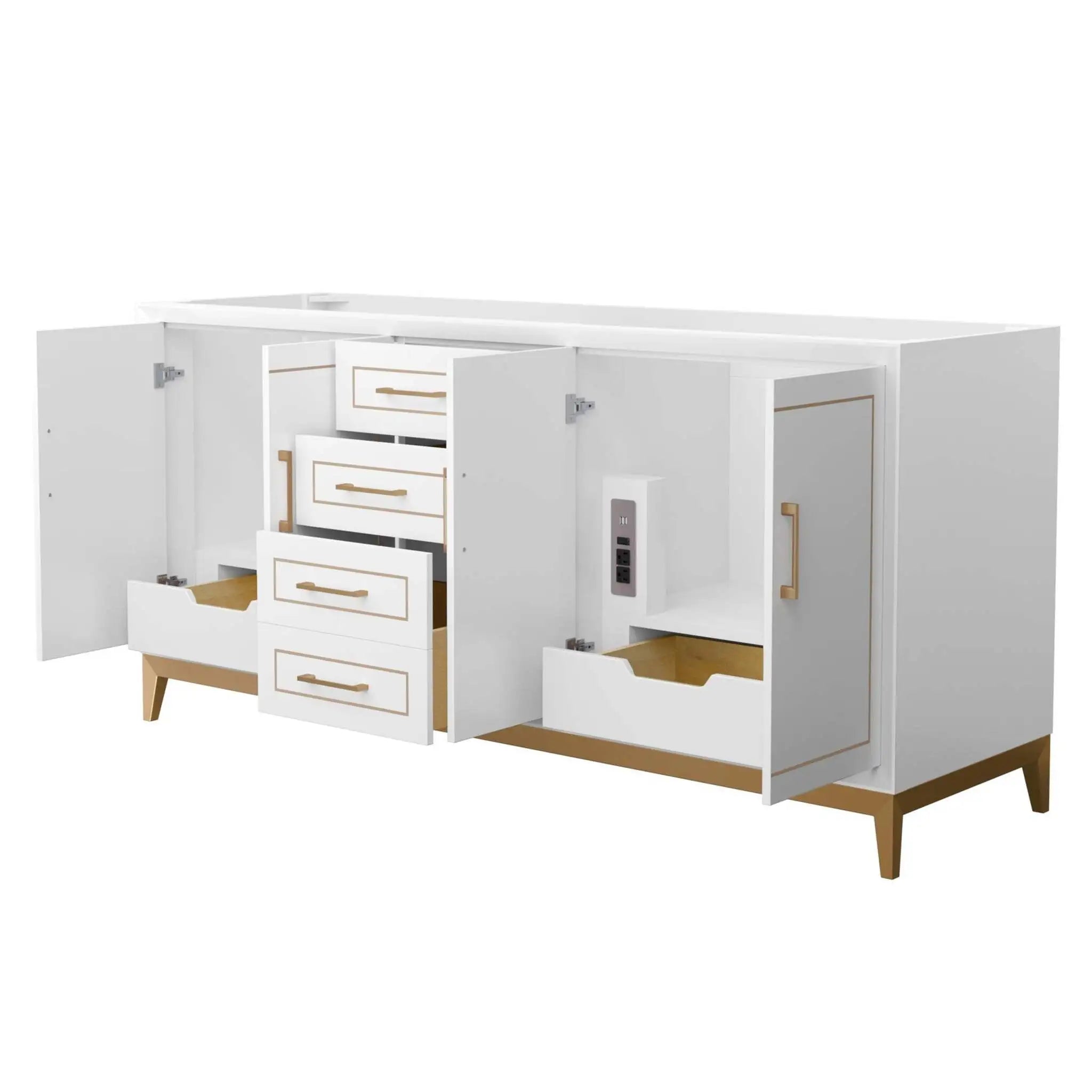 72" Marlena Double Bathroom Vanity in White with Satin Bronze Trim by Wyndham