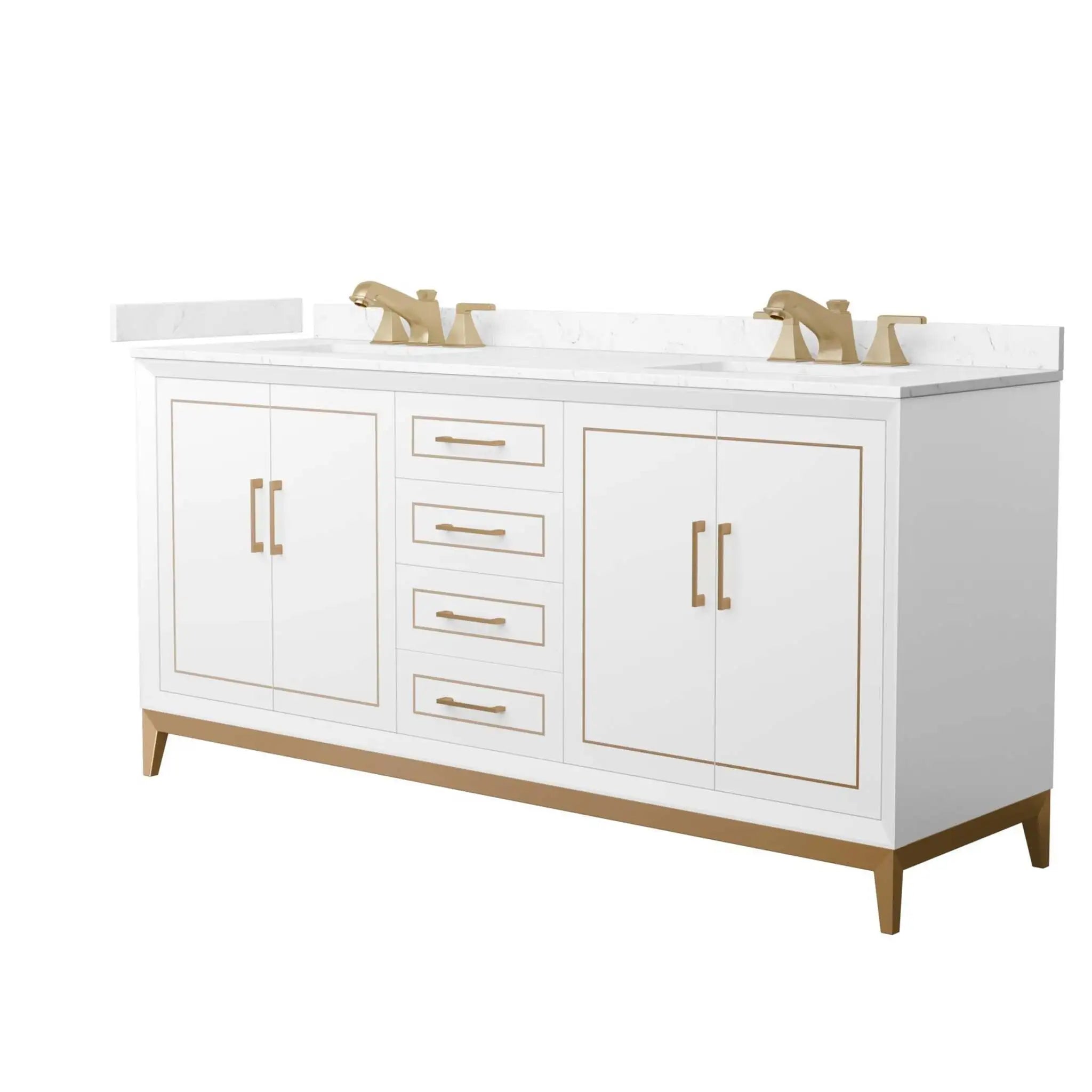 72" Marlena Double Bathroom Vanity in White with Satin Bronze Trim by Wyndham
