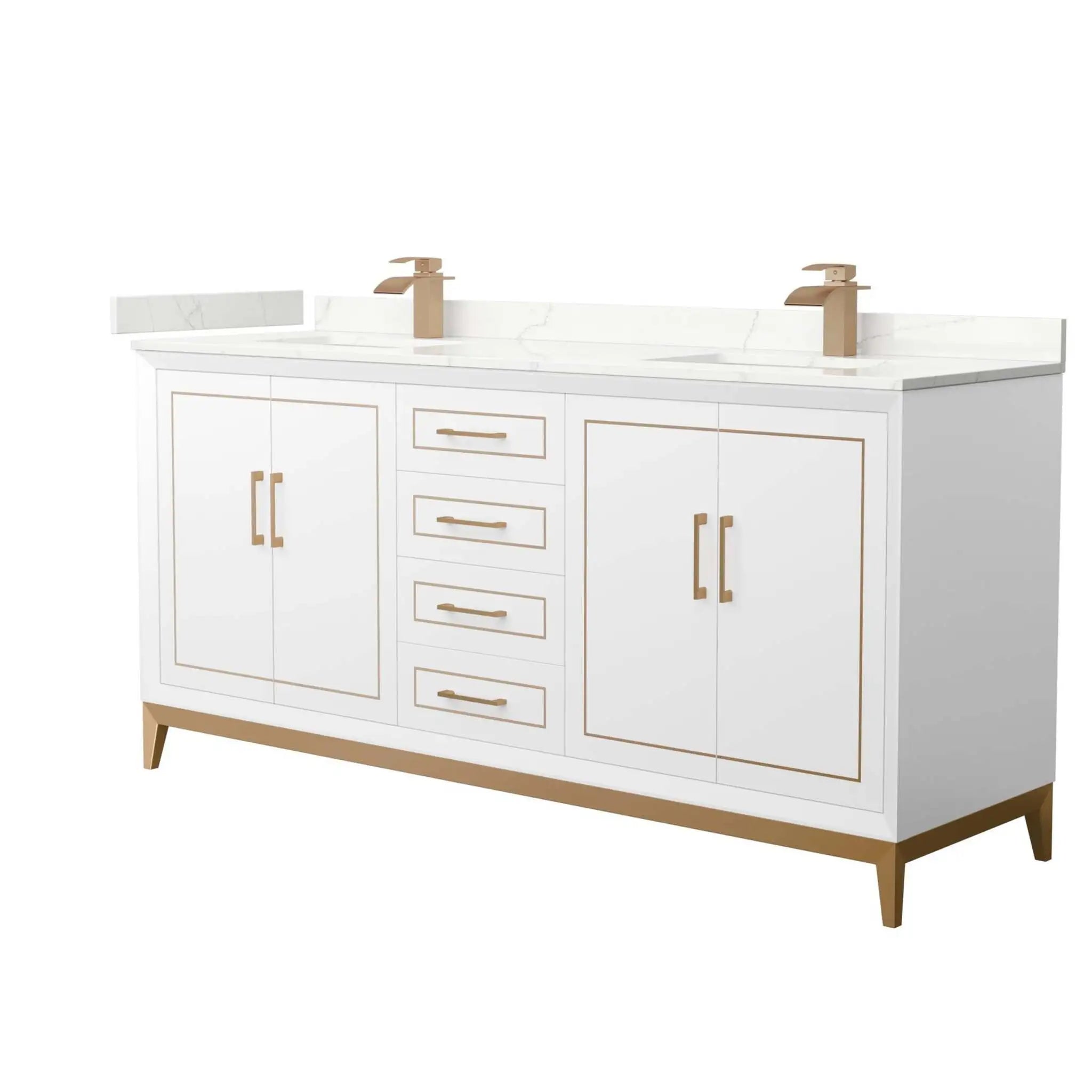 72" Marlena Double Bathroom Vanity in White with Satin Bronze Trim by Wyndham