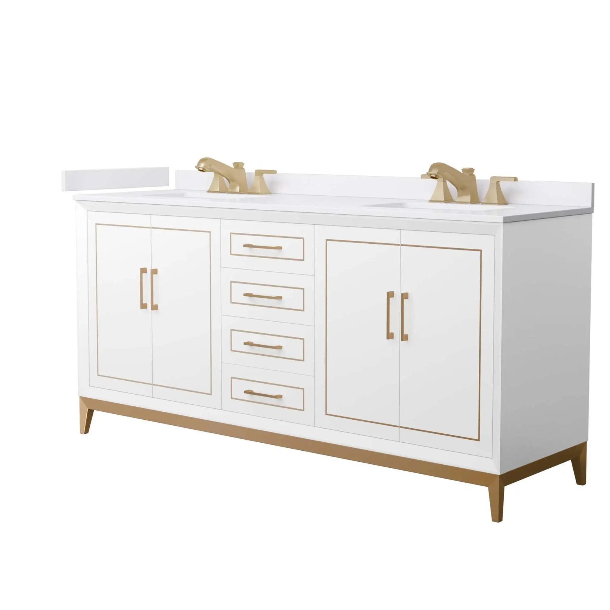 72" Marlena Double Bathroom Vanity in White with Satin Bronze Trim by Wyndham