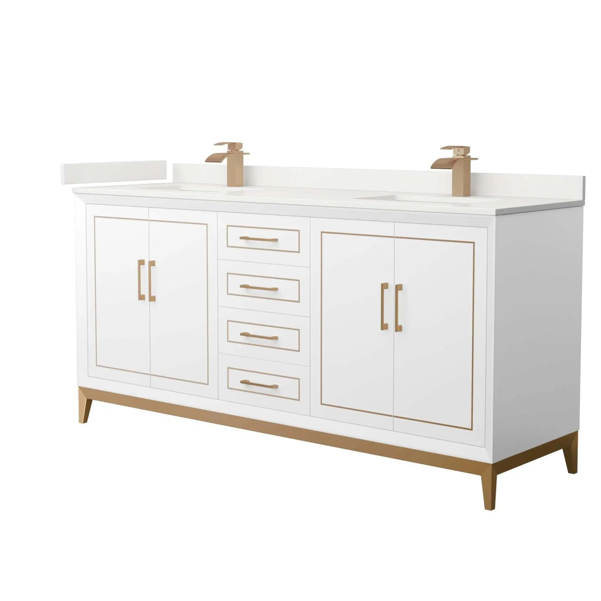 72" Marlena Double Bathroom Vanity in White with Satin Bronze Trim by Wyndham