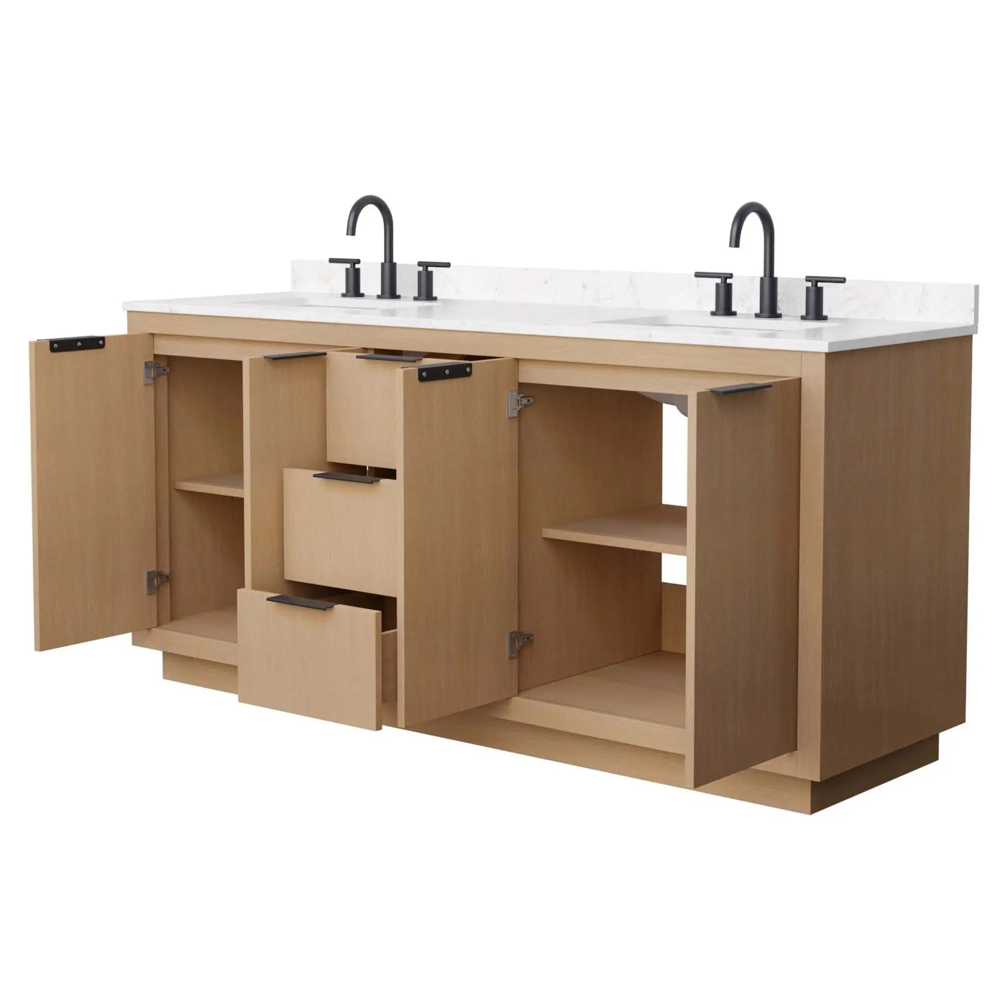 72" Maroni Double Bathroom Vanity in Light Straw with Matte Black Trim by Wyndham