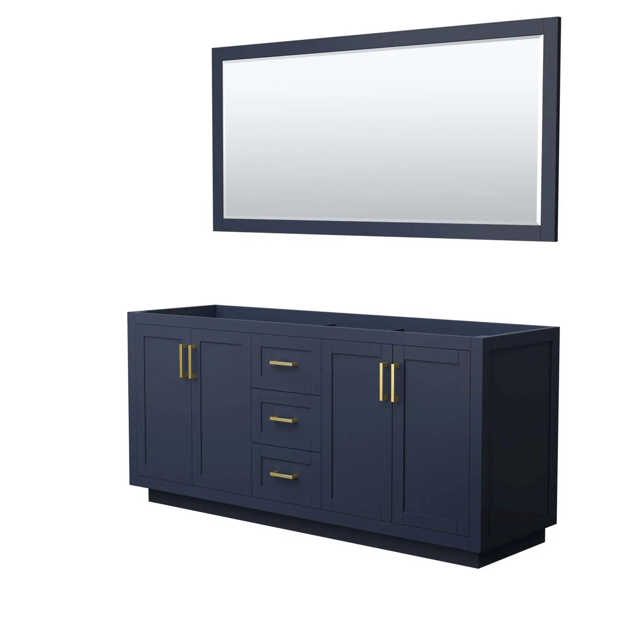 72" Miranda Double Bathroom Vanity in Dark Blue with Brushed Gold Trim & 70" Mirror by Wyndham