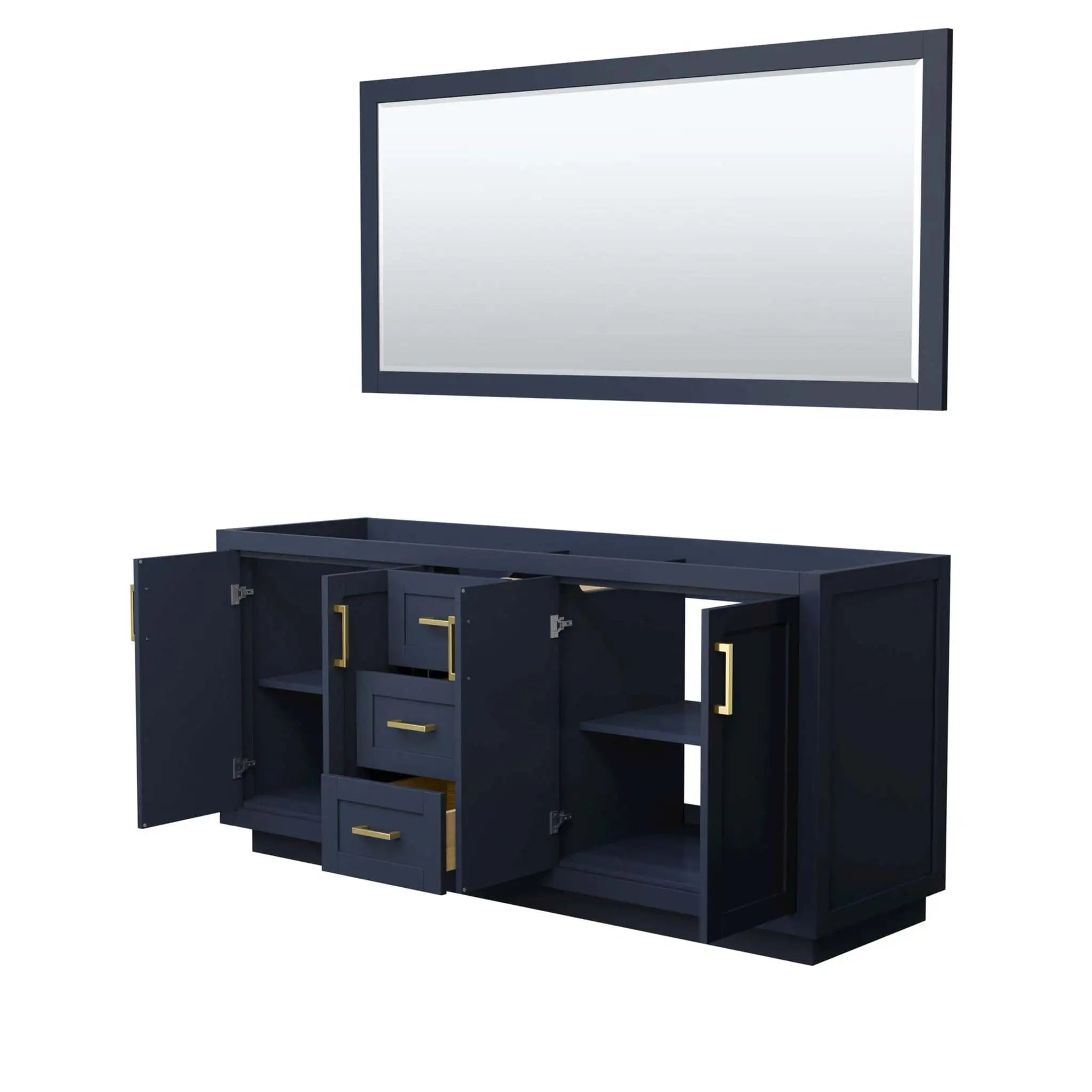 72" Miranda Double Bathroom Vanity in Dark Blue with Brushed Gold Trim & 70" Mirror by Wyndham