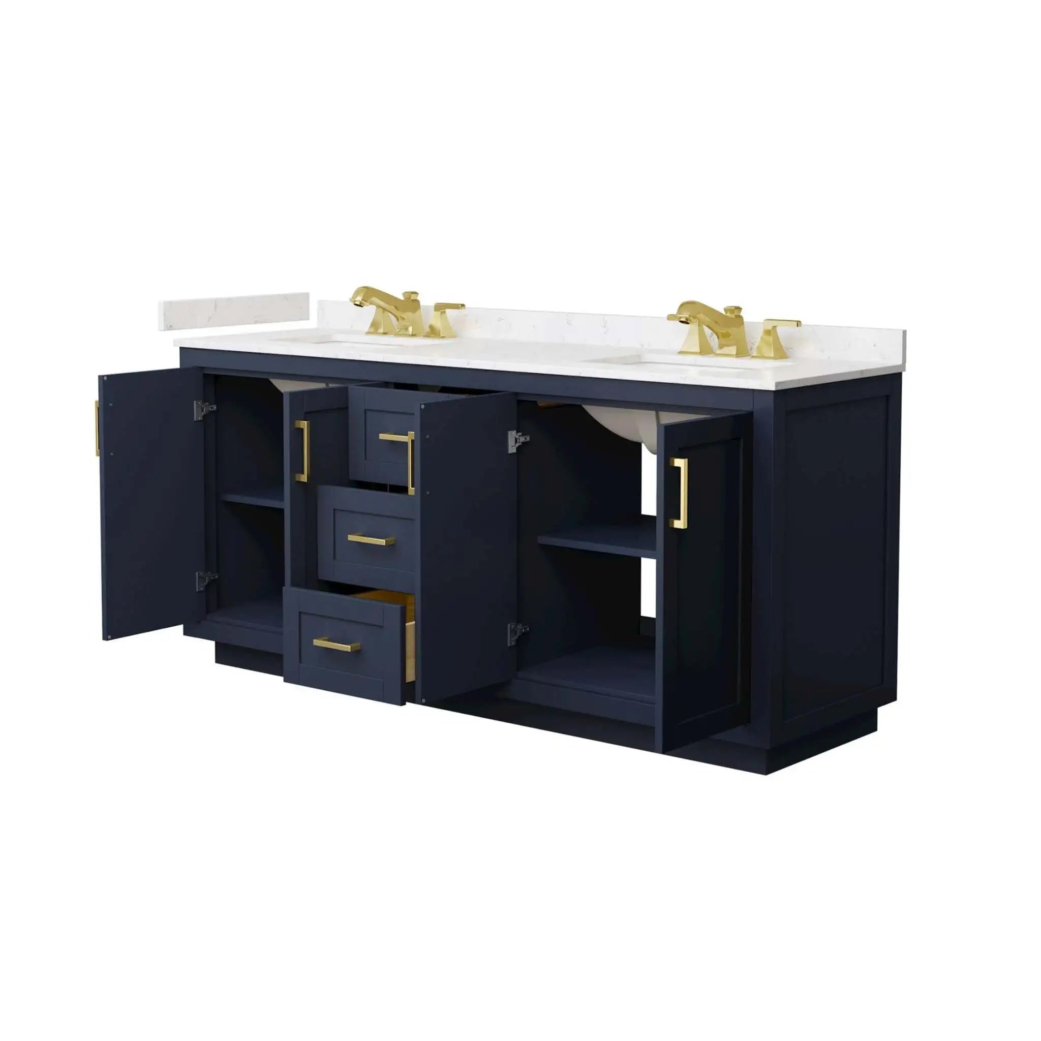 72" Miranda Double Bathroom Vanity in Dark Blue with Brushed Gold Trim by Wyndham