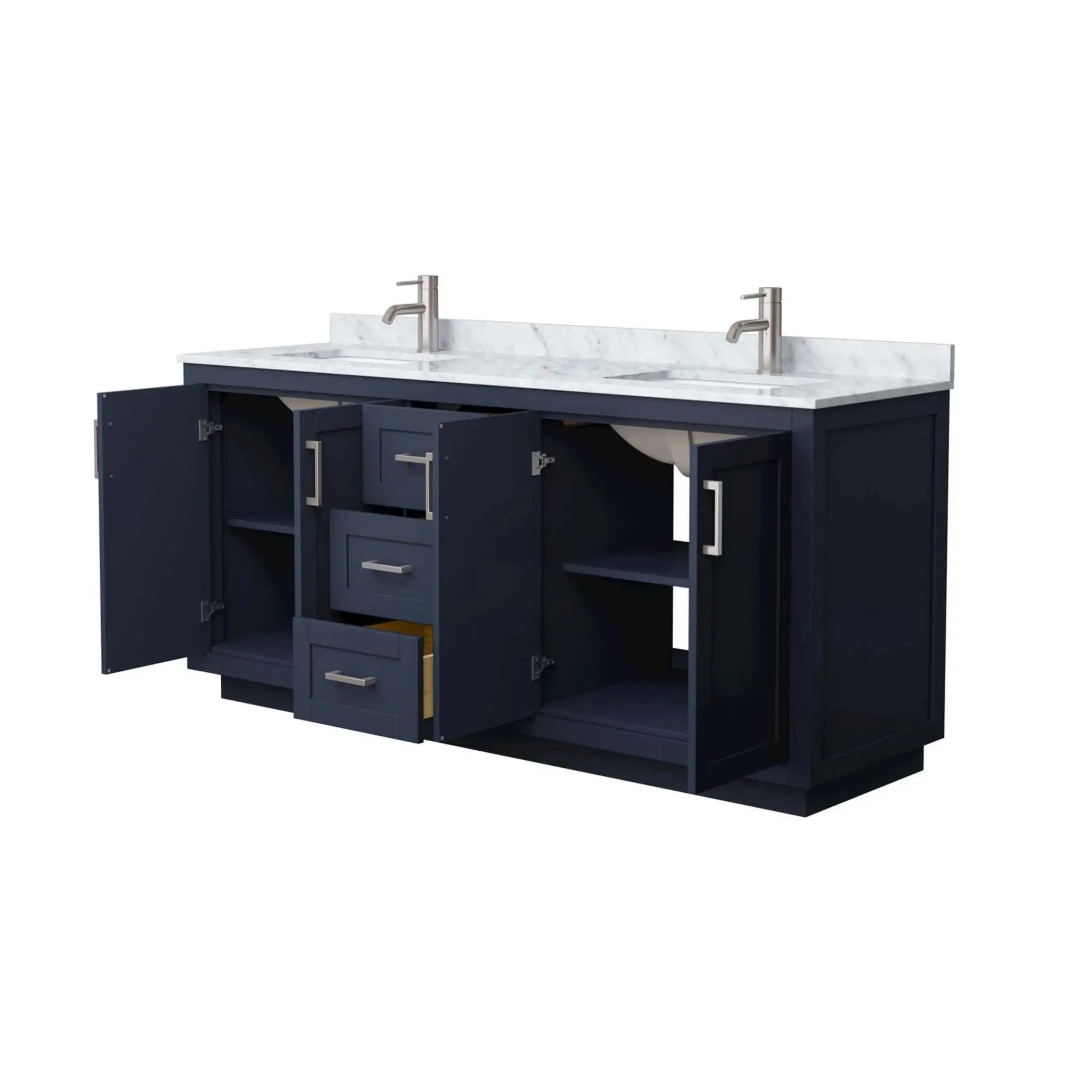 72" Miranda Double Bathroom Vanity in Dark Blue with Brushed Nickel Trim by Wyndham
