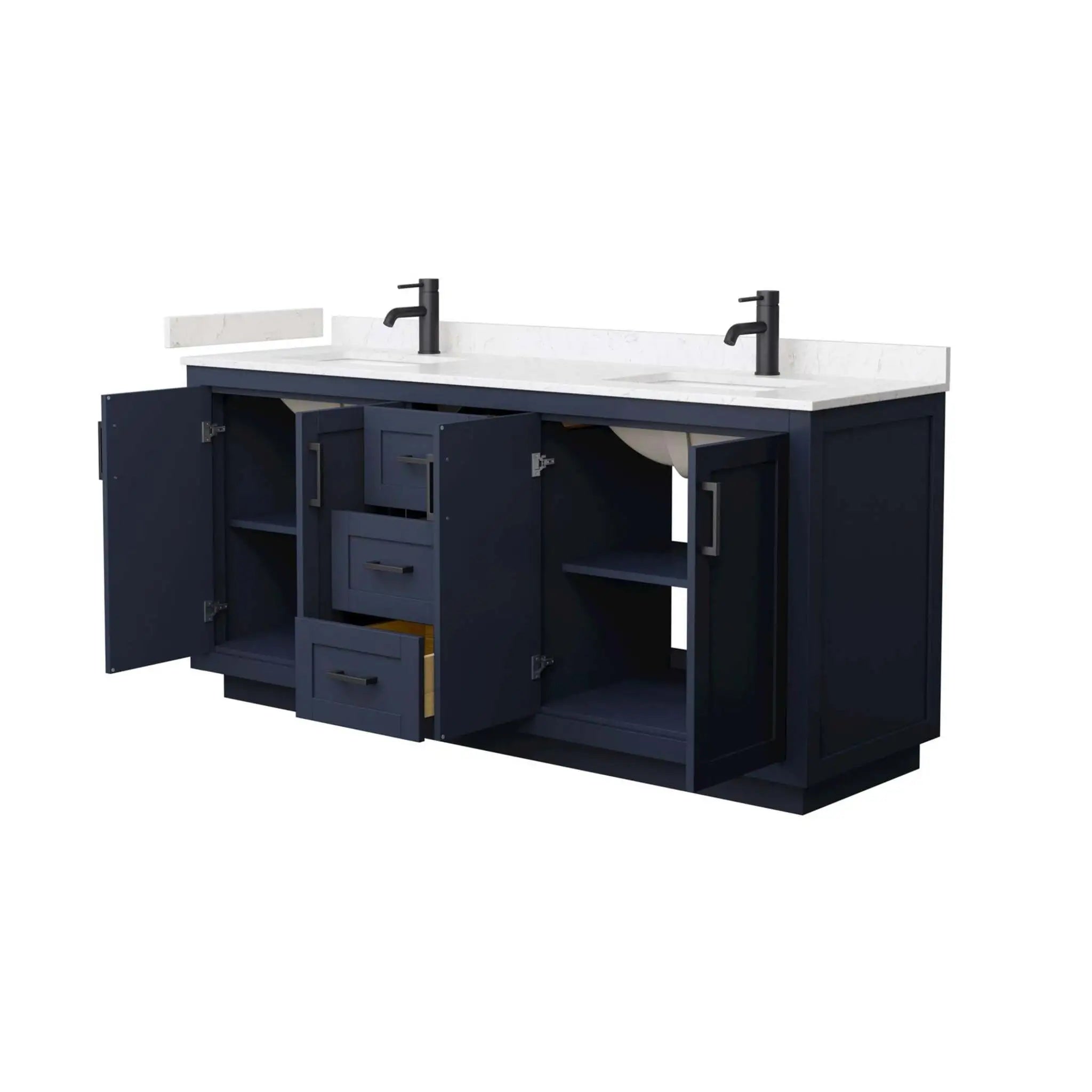 72" Miranda Double Bathroom Vanity in Dark Blue with Matte Black Trim by Wyndham
