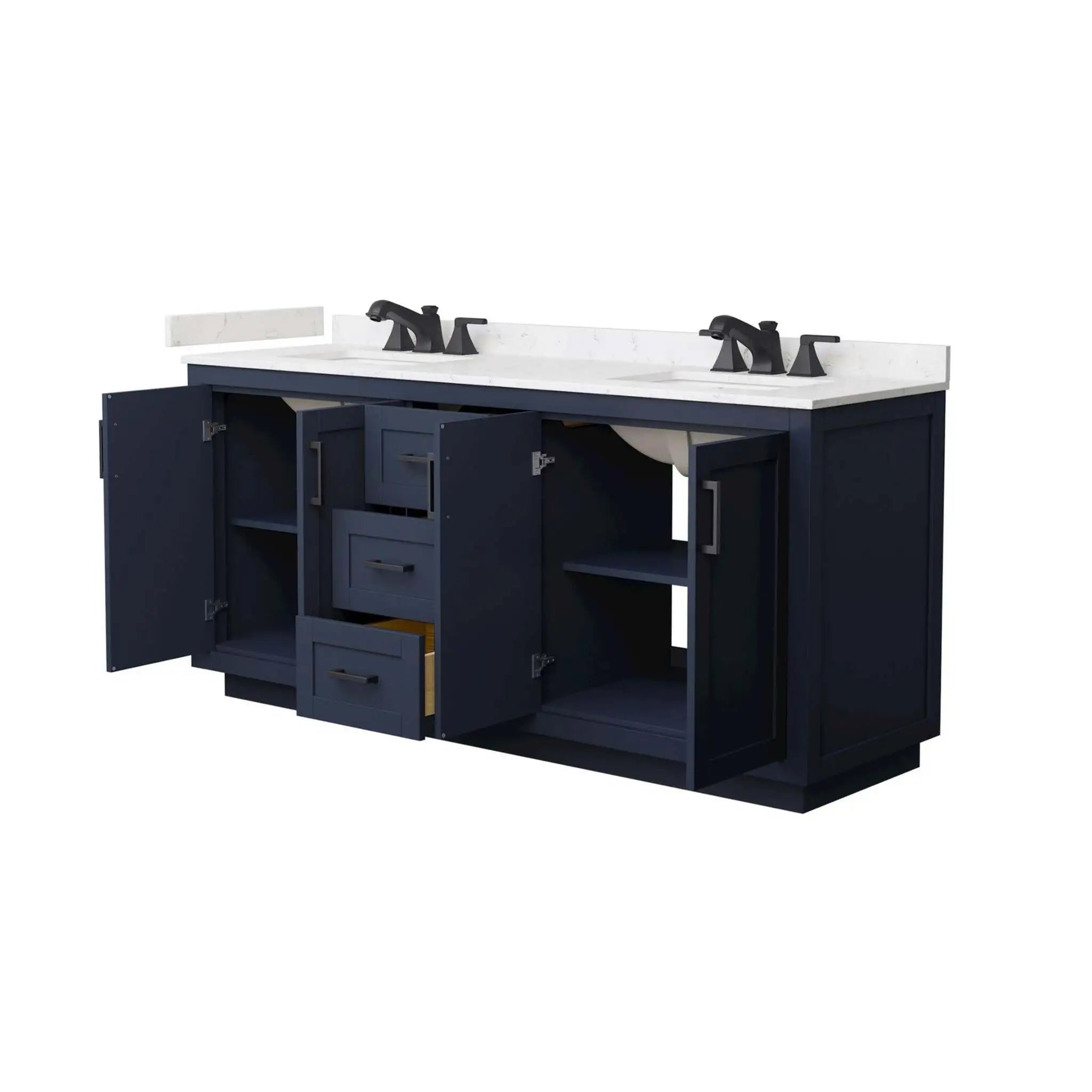 72" Miranda Double Bathroom Vanity in Dark Blue with Matte Black Trim by Wyndham