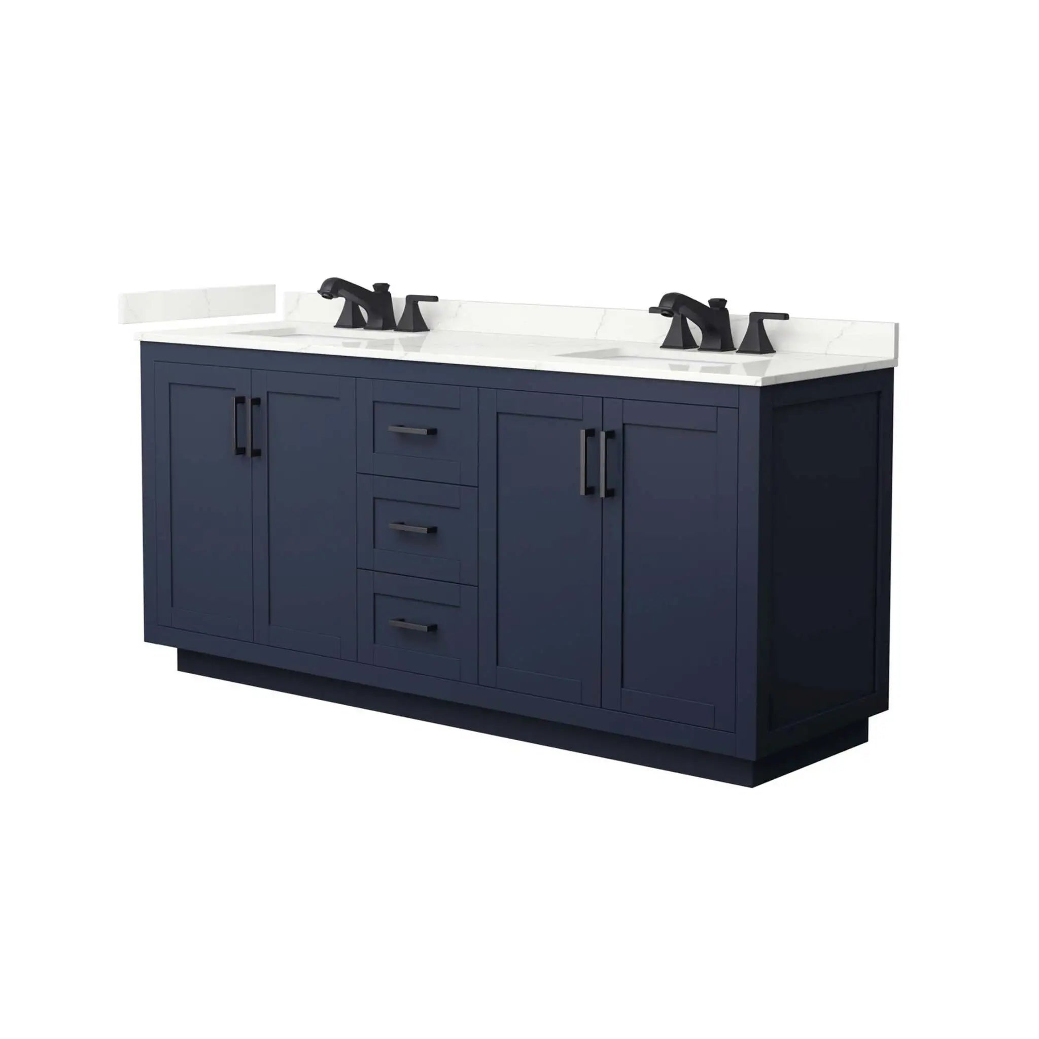 72" Miranda Double Bathroom Vanity in Dark Blue with Matte Black Trim by Wyndham