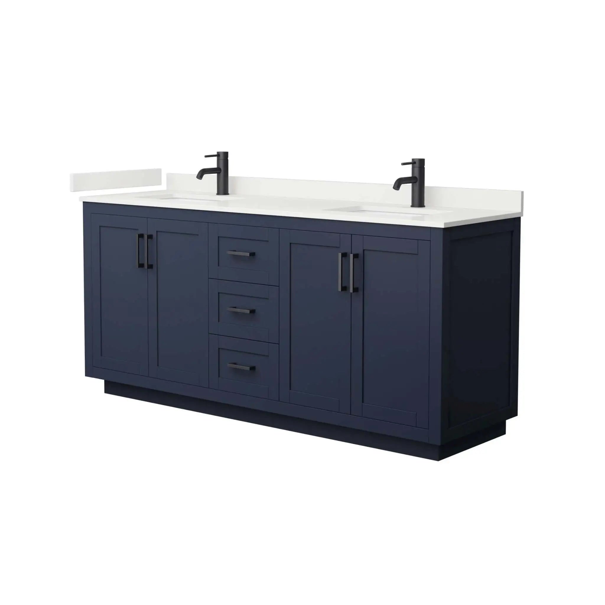 72" Miranda Double Bathroom Vanity in Dark Blue with Matte Black Trim by Wyndham