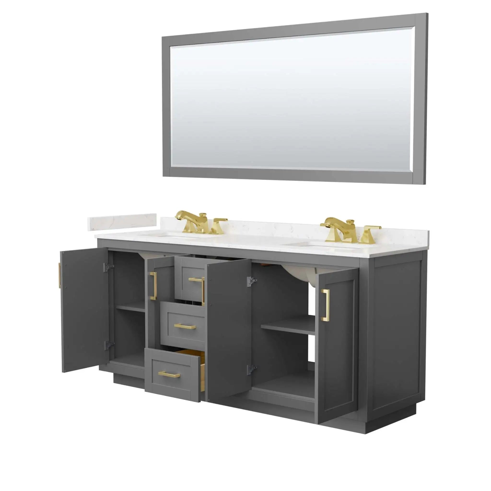 72" Miranda Double Bathroom Vanity in Dark Gray with Brushed Gold Trim & 70" Mirror by Wyndham