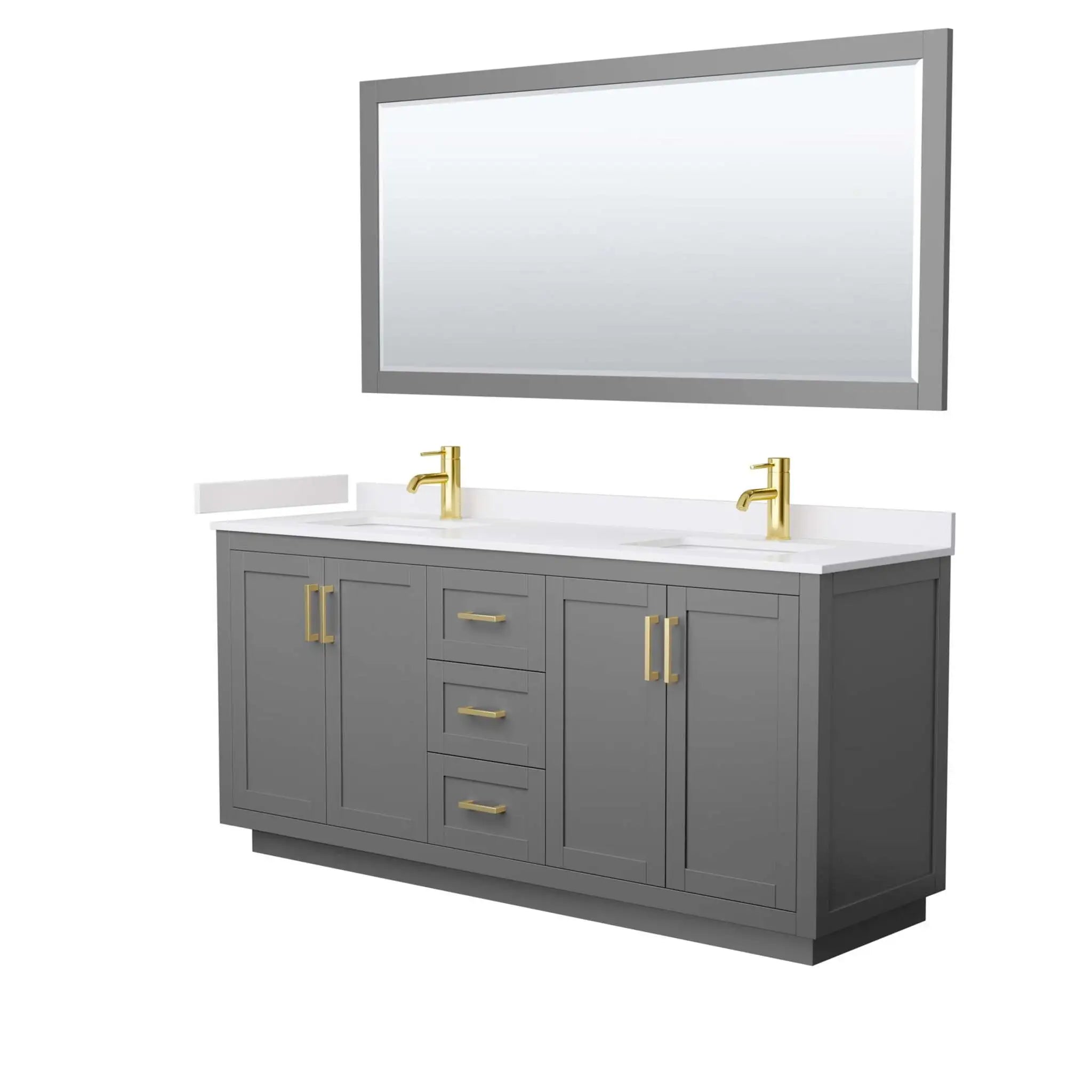 72" Miranda Double Bathroom Vanity in Dark Gray with Brushed Gold Trim & 70" Mirror by Wyndham