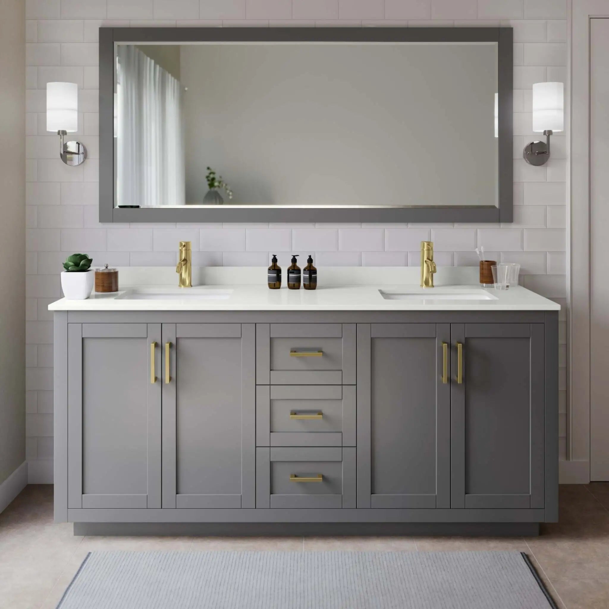 72" Miranda Double Bathroom Vanity in Dark Gray with Brushed Gold Trim by Wyndham
