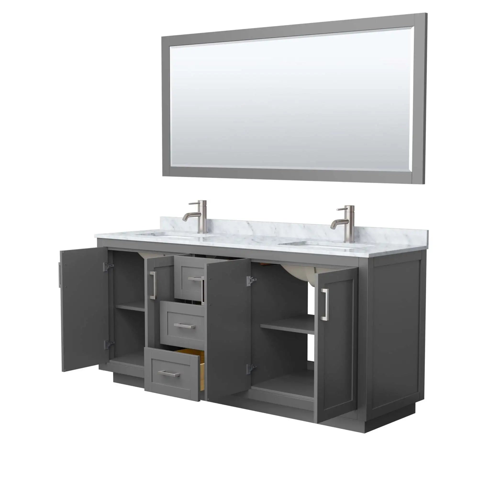 72" Miranda Double Bathroom Vanity in Dark Gray with Brushed Nickel Trim & 70" Mirror by Wyndham