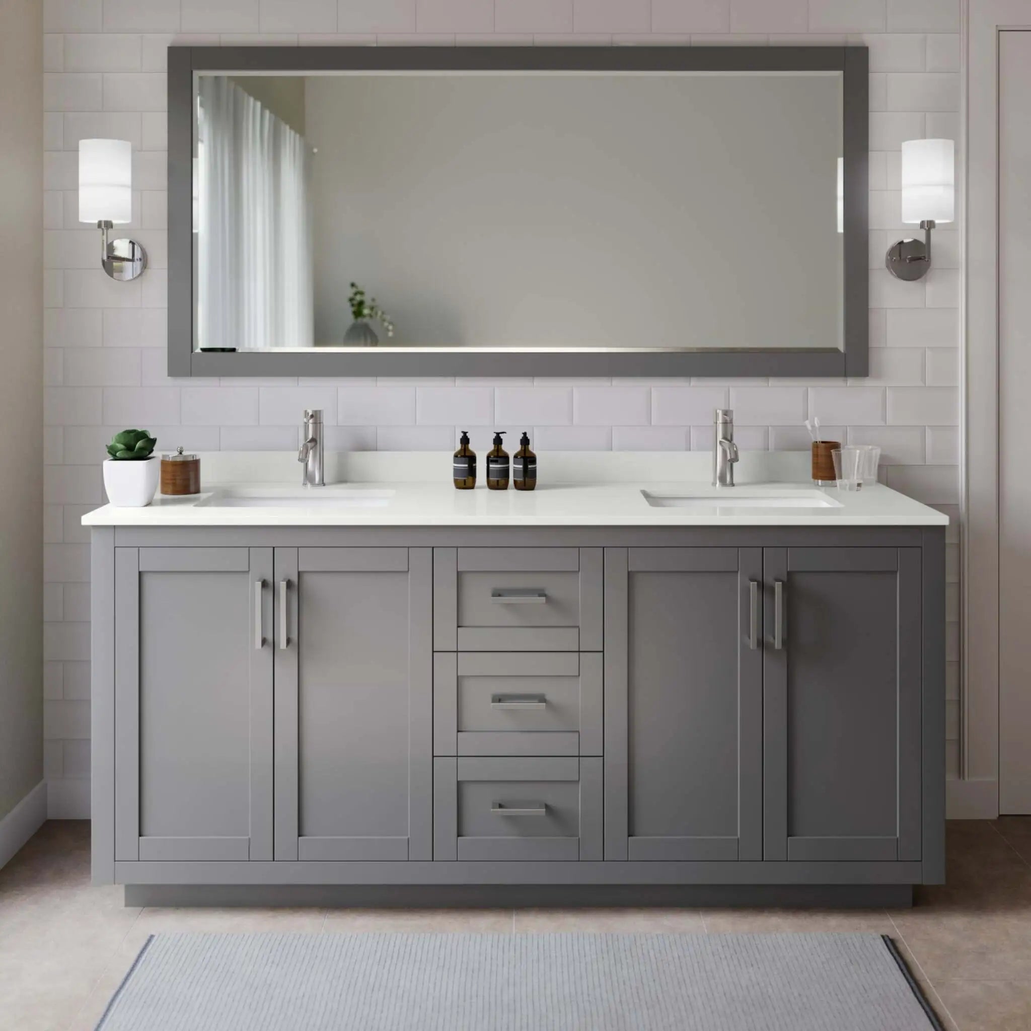 72" Miranda Double Bathroom Vanity in Dark Gray with Brushed Nickel Trim by Wyndham