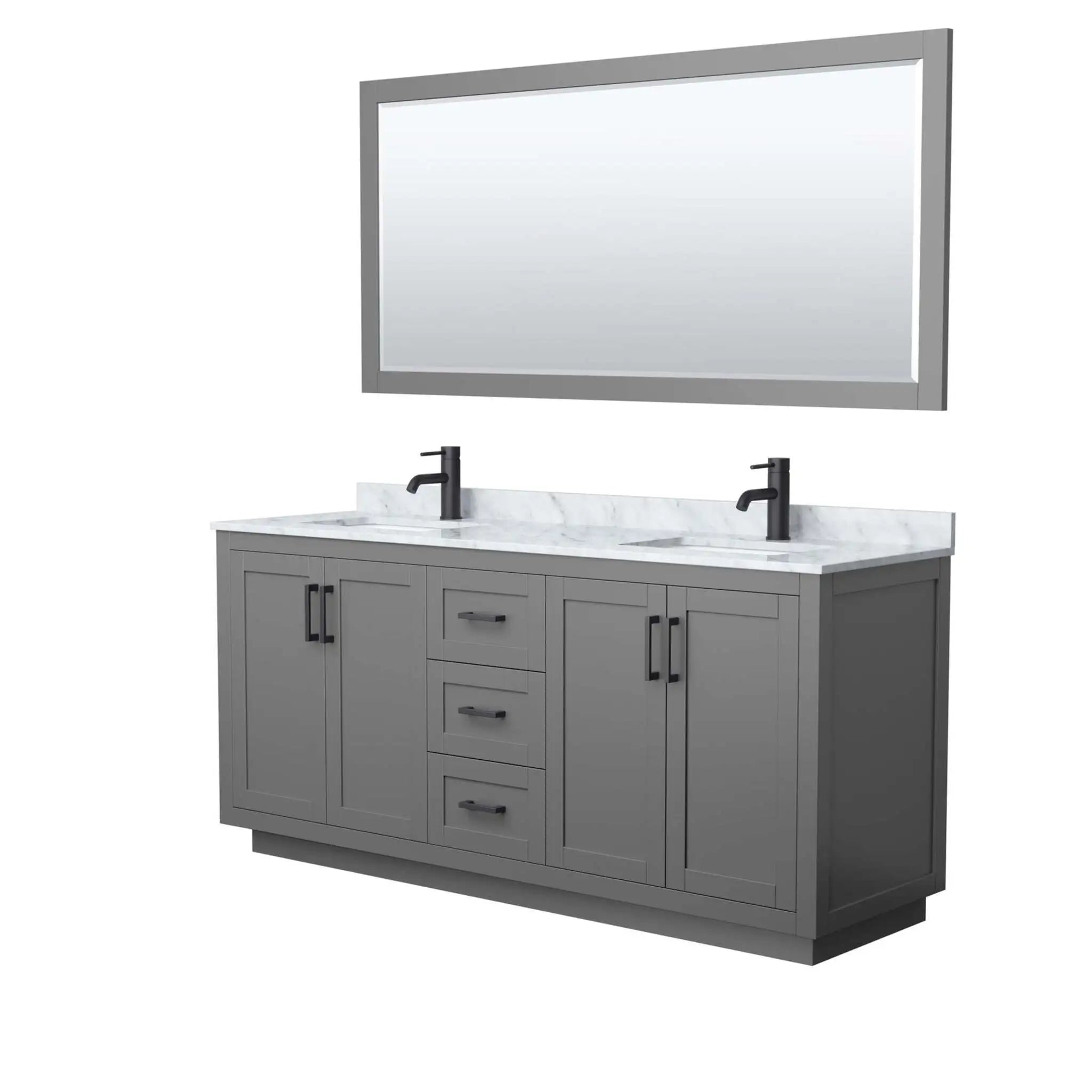 72" Miranda Double Bathroom Vanity in Dark Gray with Matte Black Trim & 70" Mirror by Wyndham