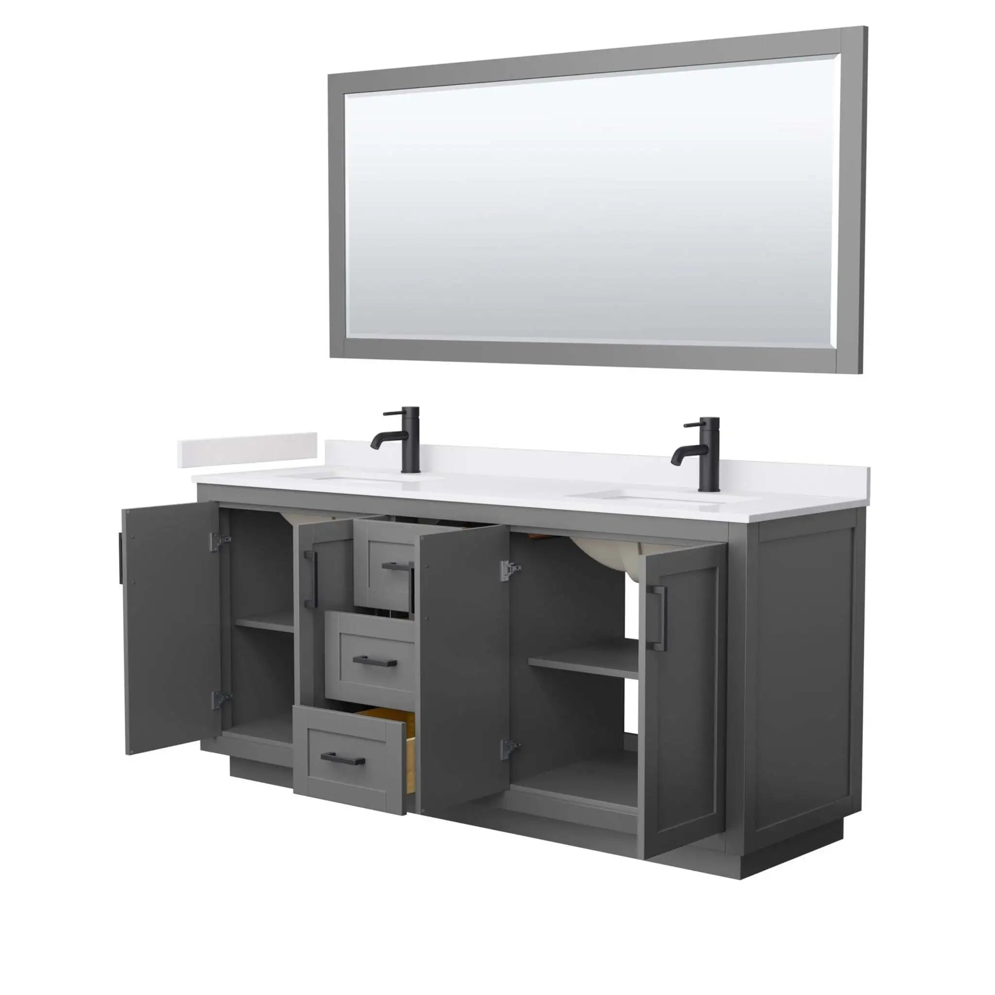 72" Miranda Double Bathroom Vanity in Dark Gray with Matte Black Trim & 70" Mirror by Wyndham