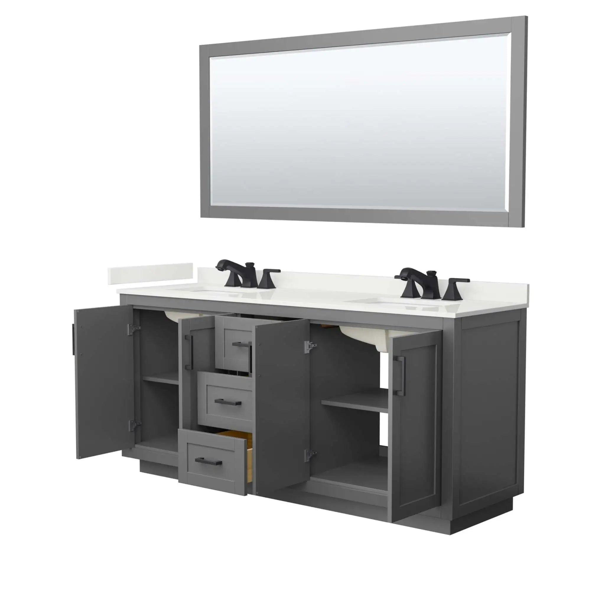 72" Miranda Double Bathroom Vanity in Dark Gray with Matte Black Trim & 70" Mirror by Wyndham