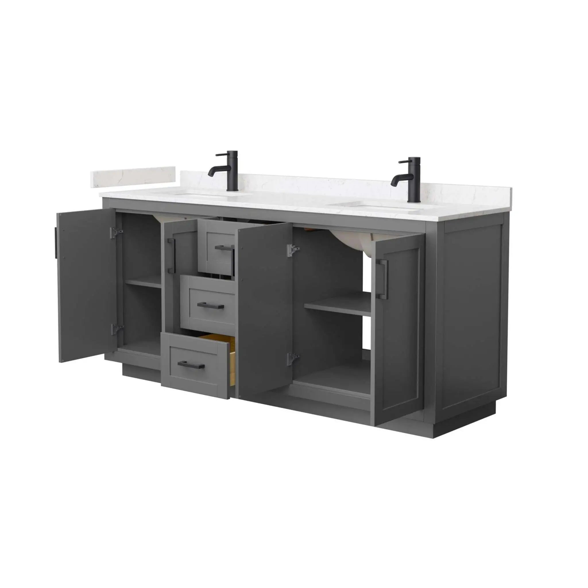 72" Miranda Double Bathroom Vanity in Dark Gray with Matte Black Trim by Wyndham
