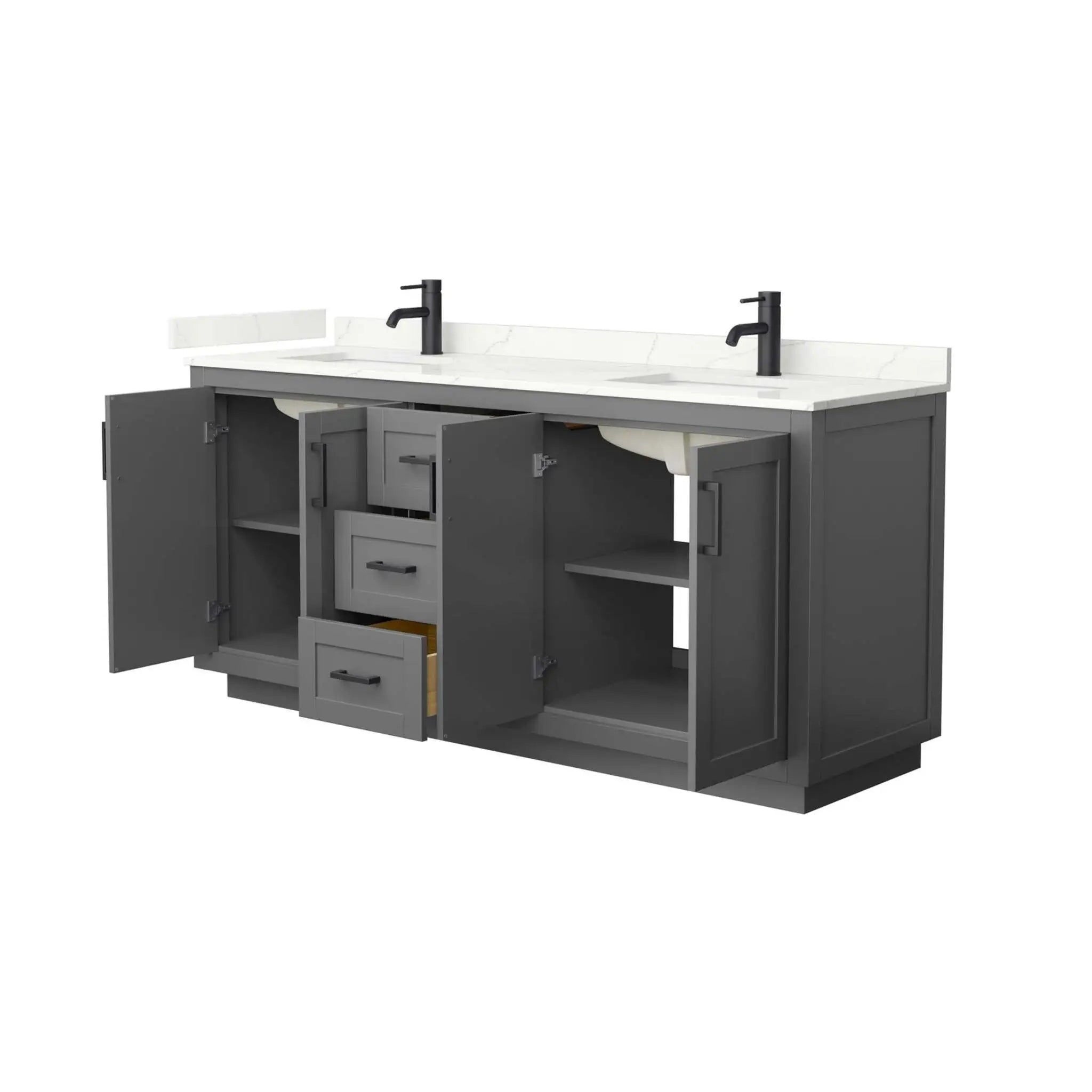 72" Miranda Double Bathroom Vanity in Dark Gray with Matte Black Trim by Wyndham