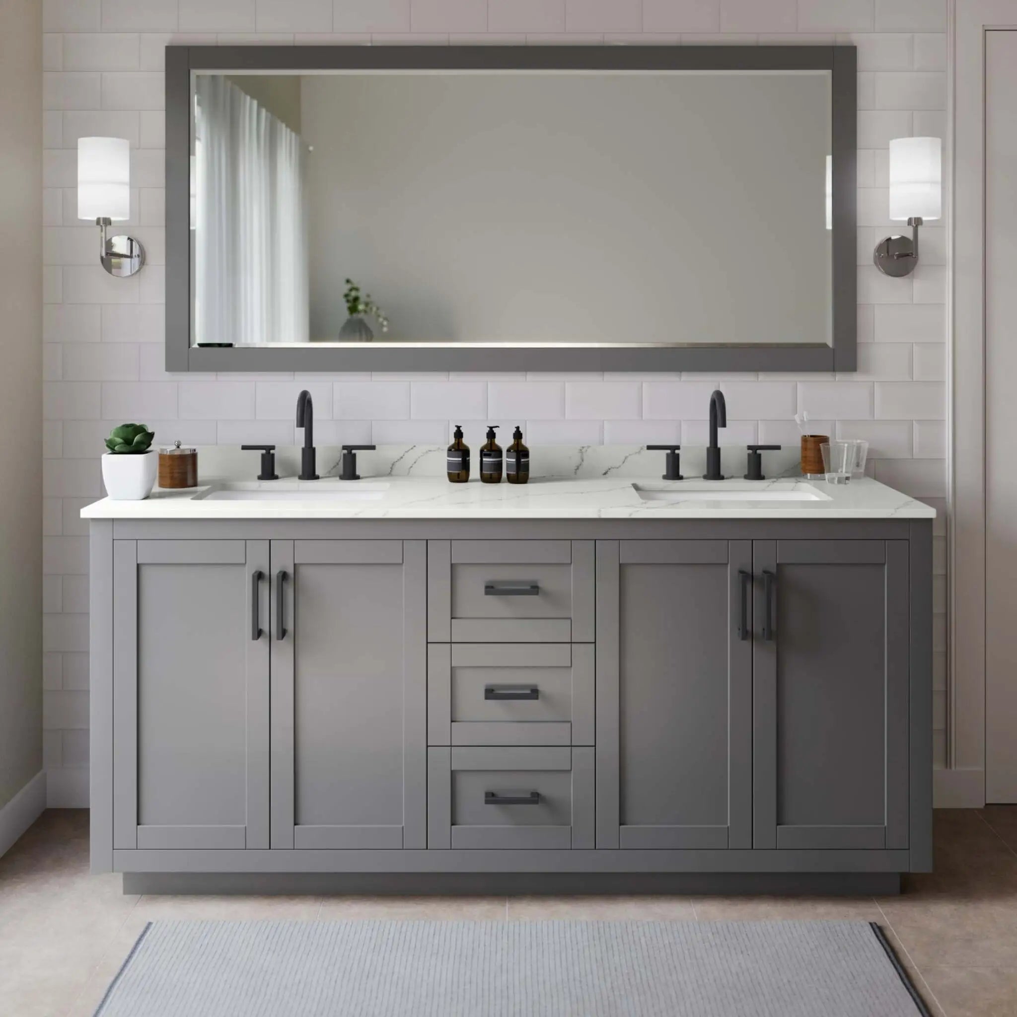 72" Miranda Double Bathroom Vanity in Dark Gray with Matte Black Trim by Wyndham