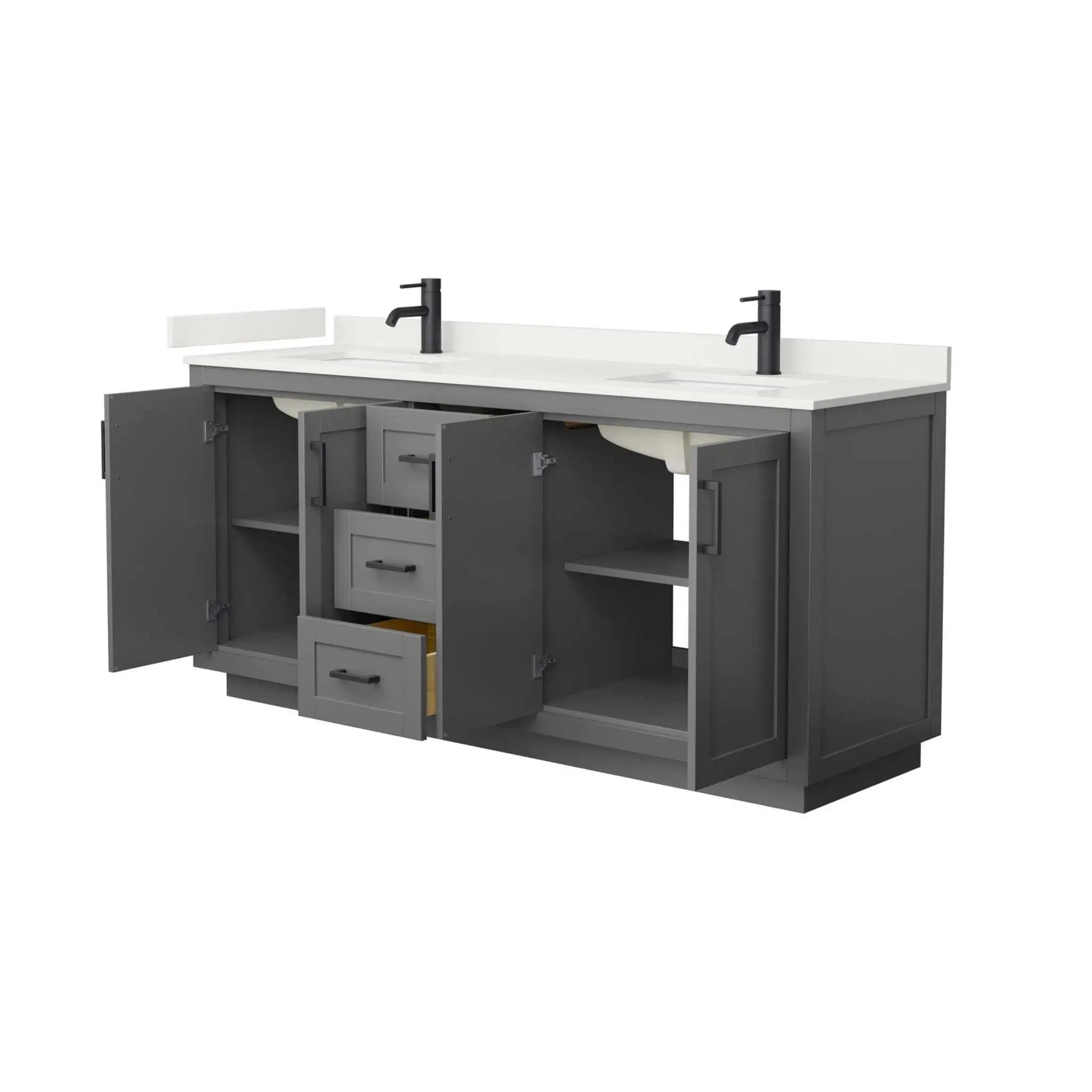 72" Miranda Double Bathroom Vanity in Dark Gray with Matte Black Trim by Wyndham