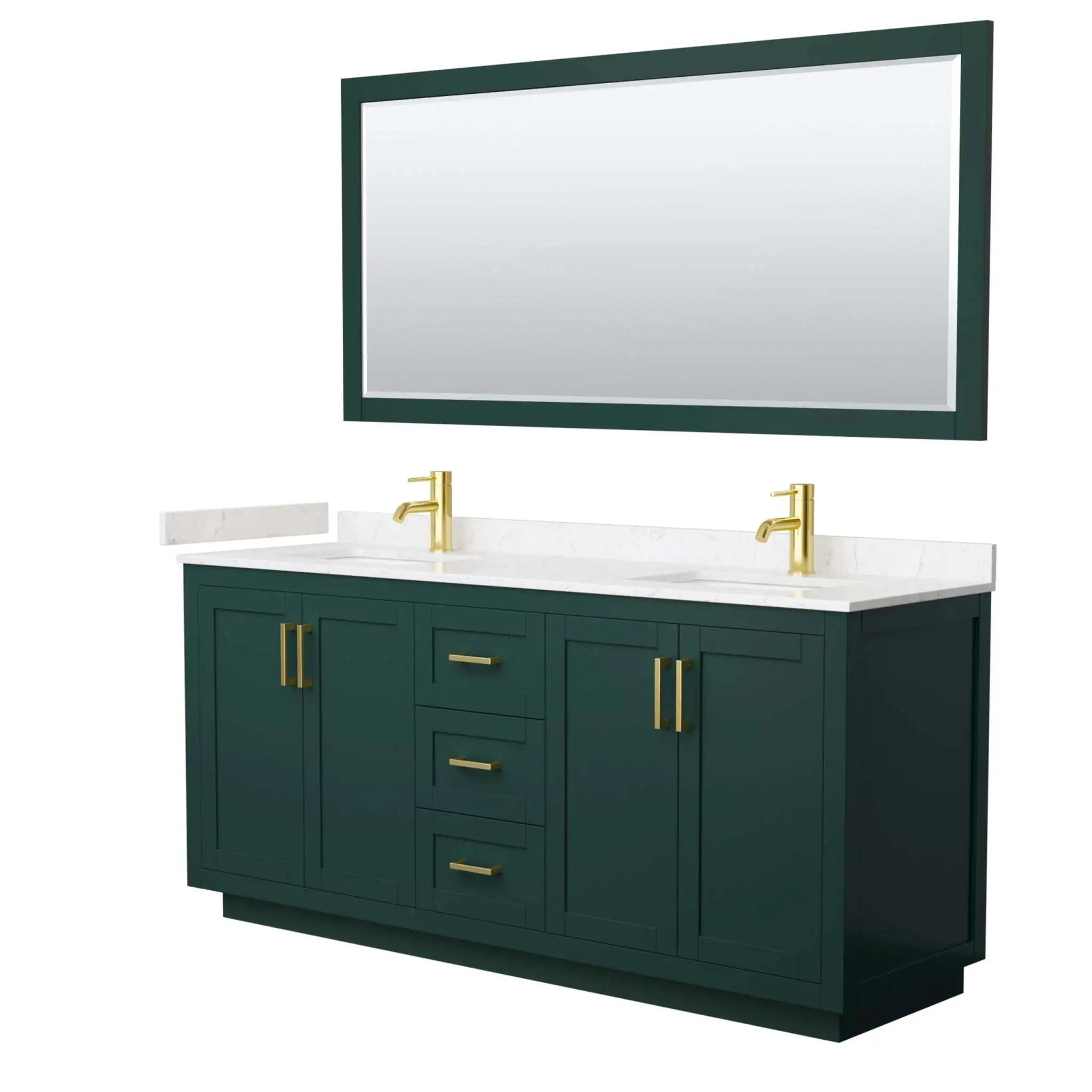 72" Miranda Double Bathroom Vanity in Green with Brushed Gold Trim & 70" Mirror by Wyndham