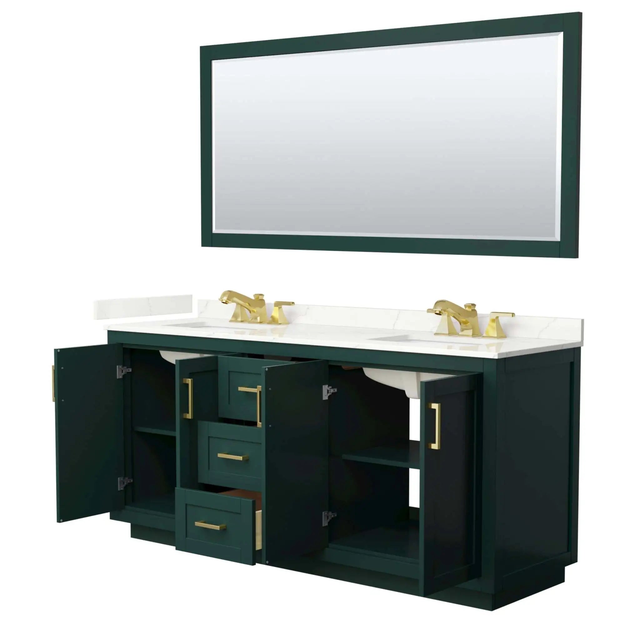 72" Miranda Double Bathroom Vanity in Green with Brushed Gold Trim & 70" Mirror by Wyndham