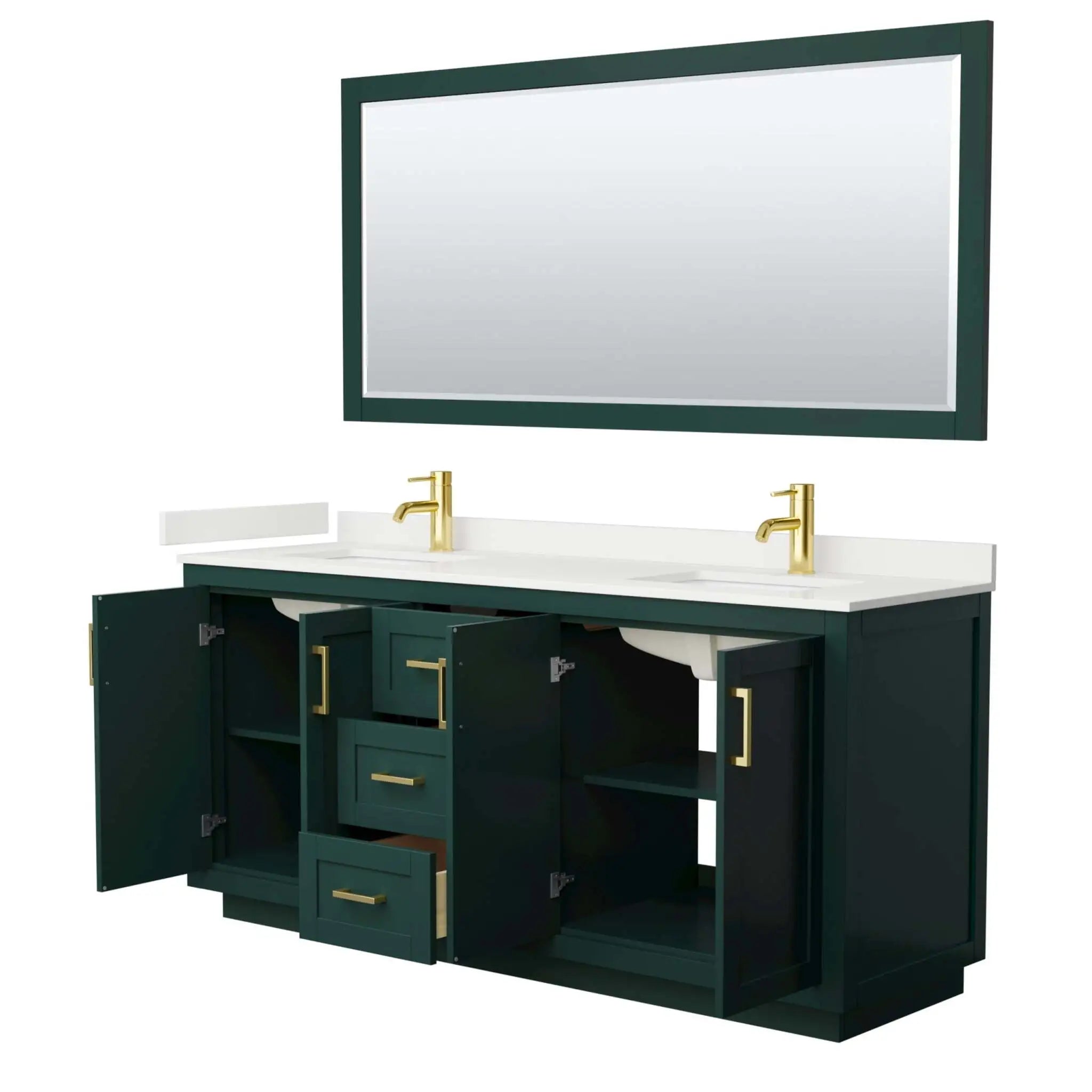 72" Miranda Double Bathroom Vanity in Green with Brushed Gold Trim & 70" Mirror by Wyndham