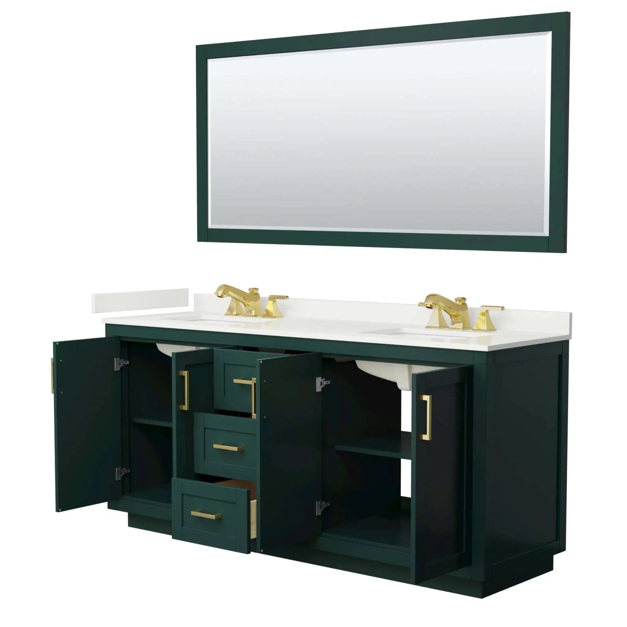 72" Miranda Double Bathroom Vanity in Green with Brushed Gold Trim & 70" Mirror by Wyndham