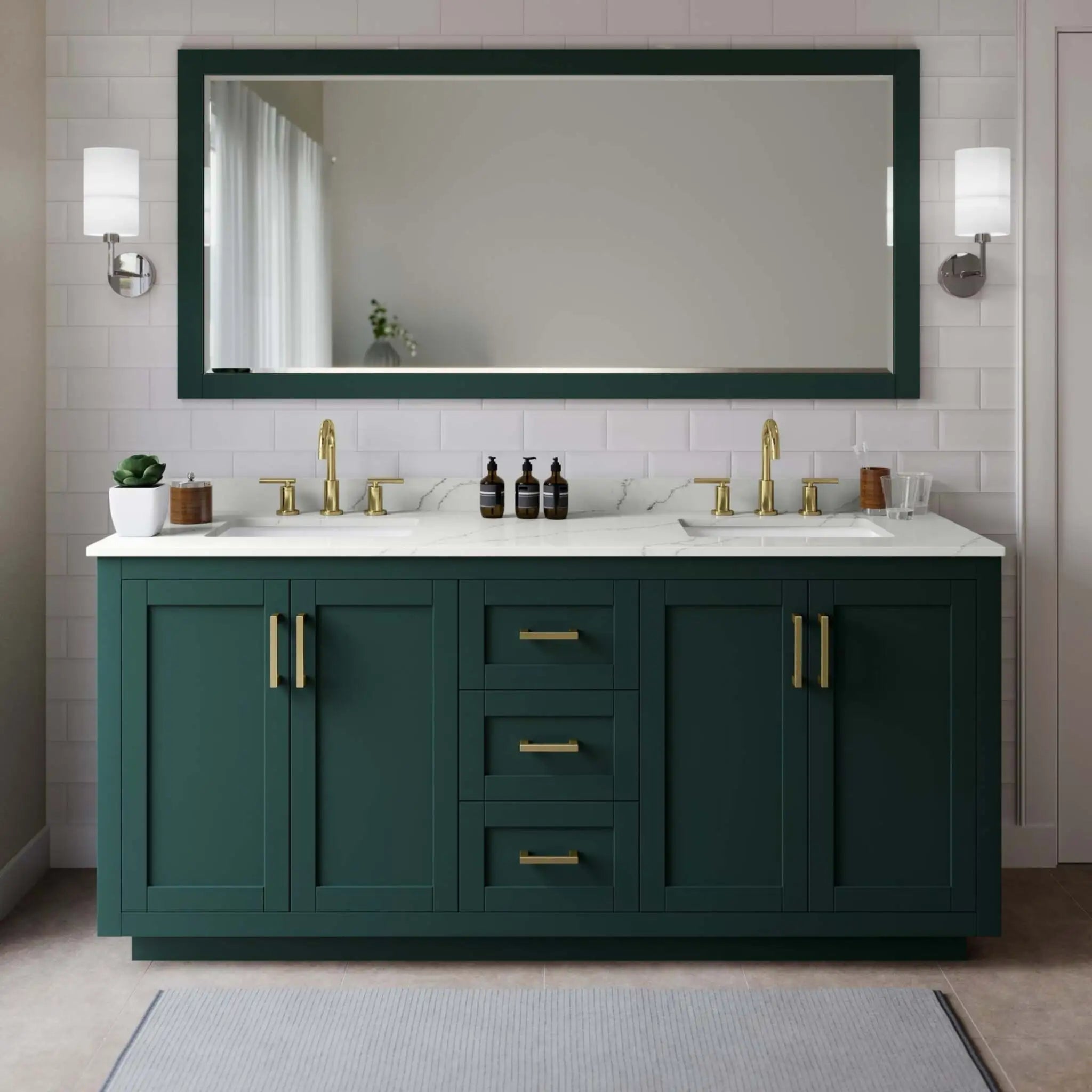 72" Miranda Double Bathroom Vanity in Green with Brushed Gold Trim by Wyndham