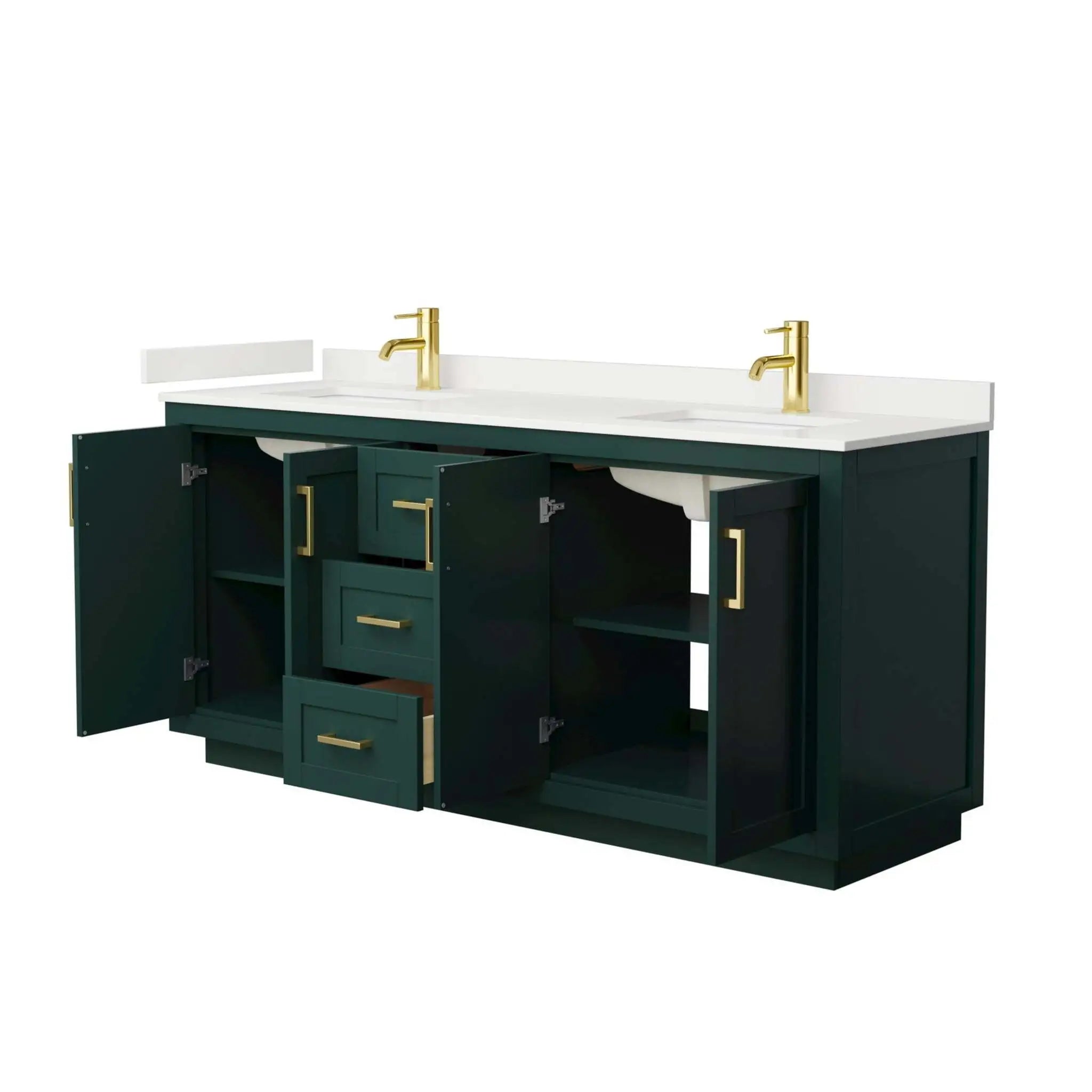 72" Miranda Double Bathroom Vanity in Green with Brushed Gold Trim by Wyndham