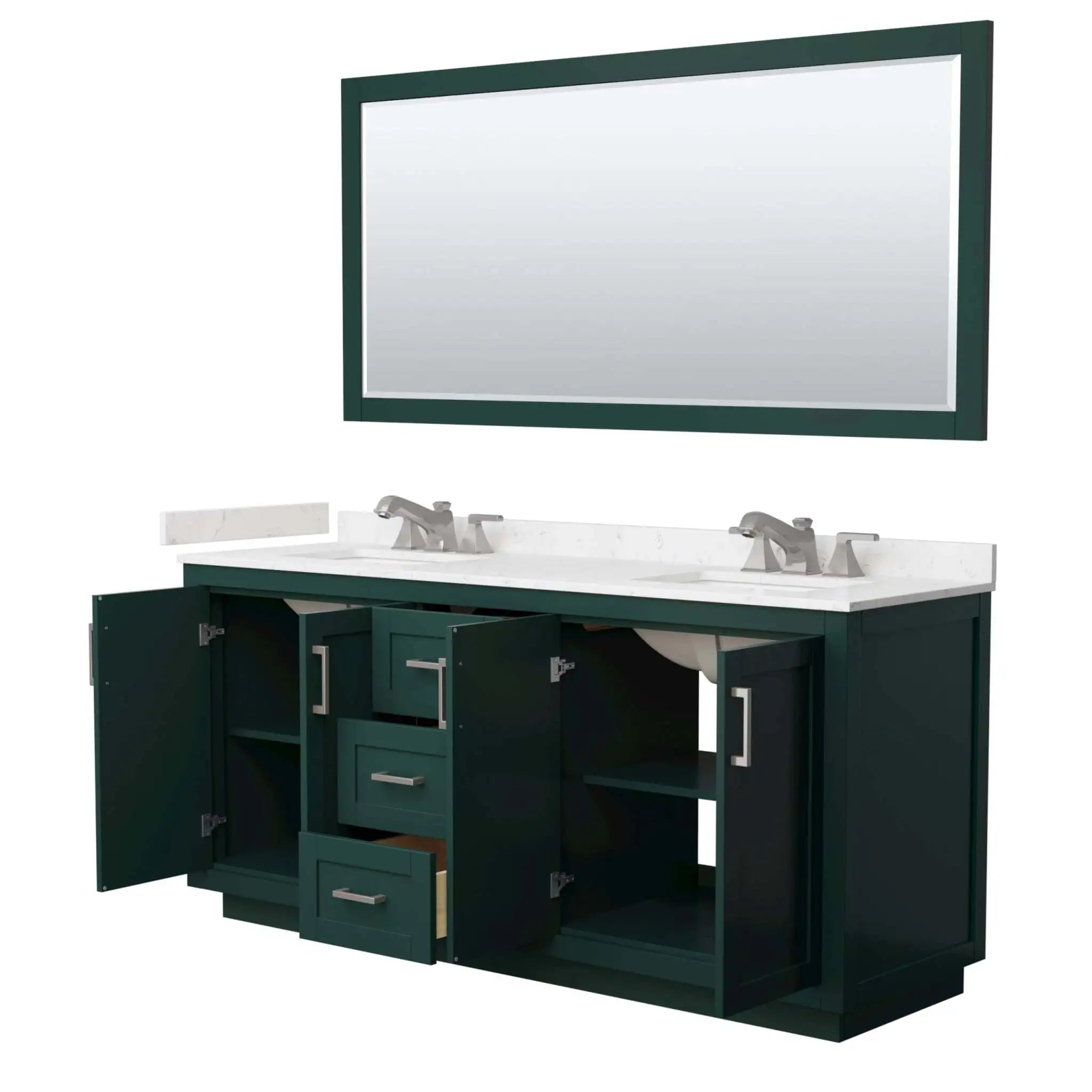 72" Miranda Double Bathroom Vanity in Green with Brushed Nickel Trim & 70" Mirror by Wyndham