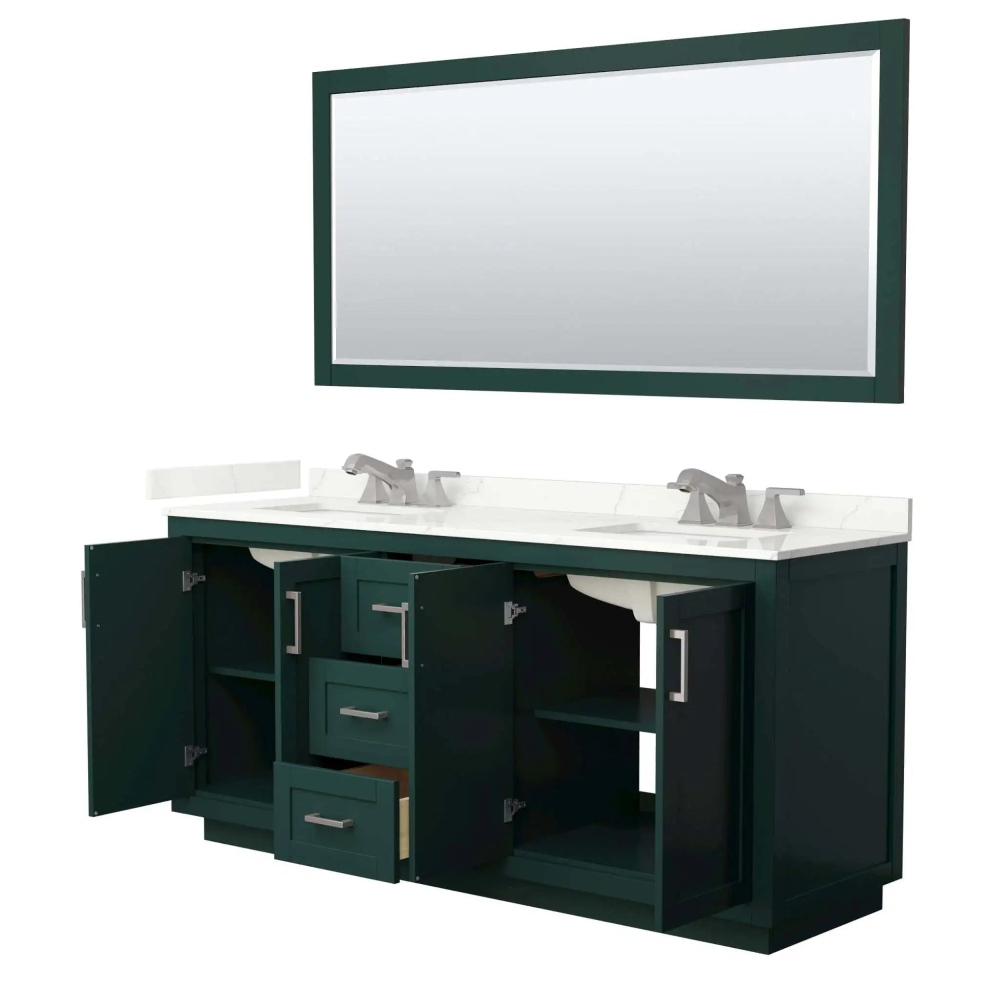 72" Miranda Double Bathroom Vanity in Green with Brushed Nickel Trim & 70" Mirror by Wyndham