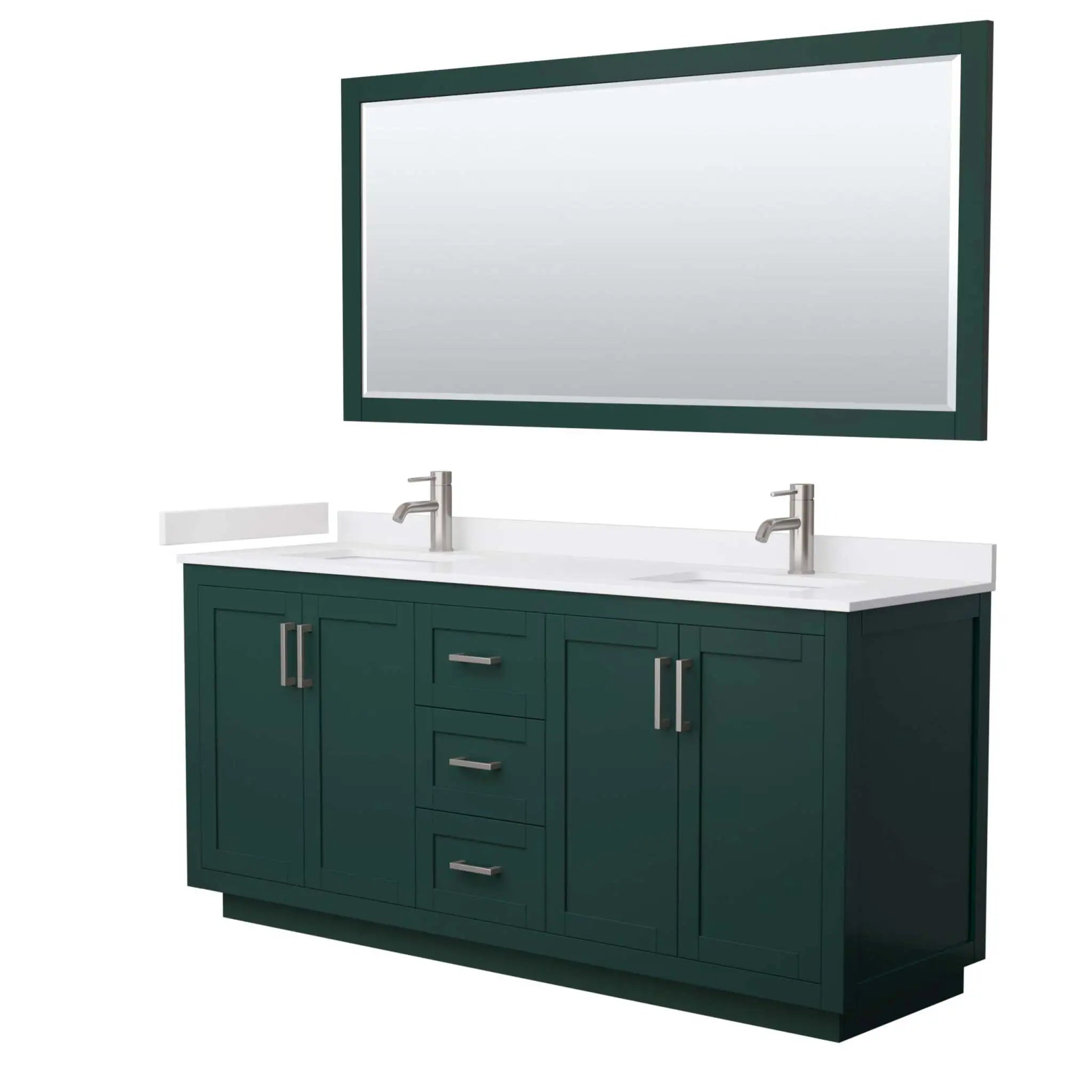 72" Miranda Double Bathroom Vanity in Green with Brushed Nickel Trim & 70" Mirror by Wyndham