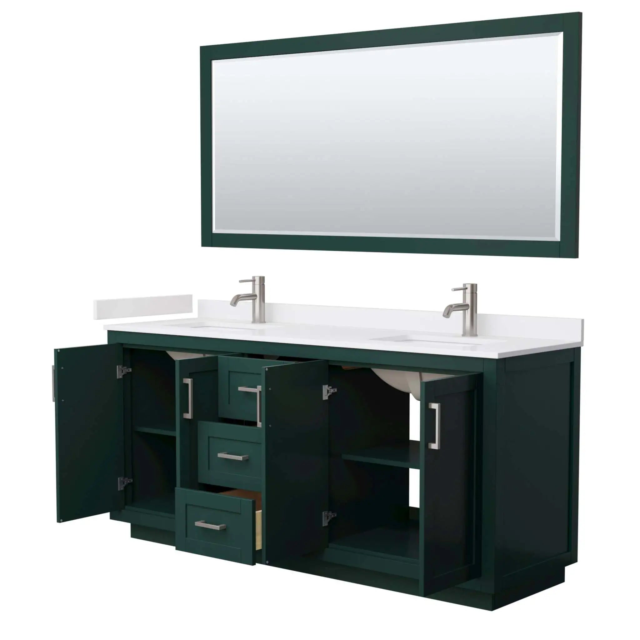 72" Miranda Double Bathroom Vanity in Green with Brushed Nickel Trim & 70" Mirror by Wyndham