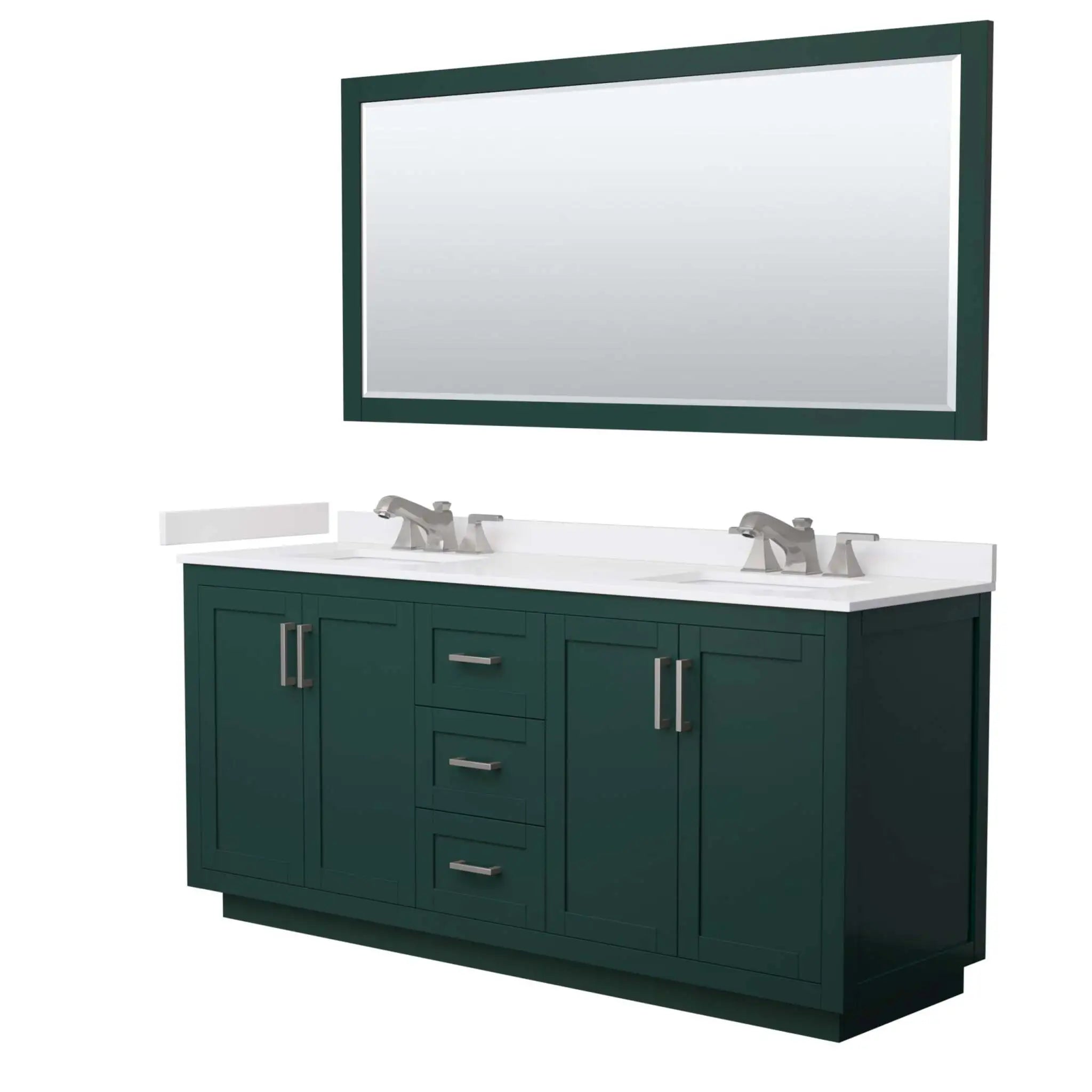 72" Miranda Double Bathroom Vanity in Green with Brushed Nickel Trim & 70" Mirror by Wyndham