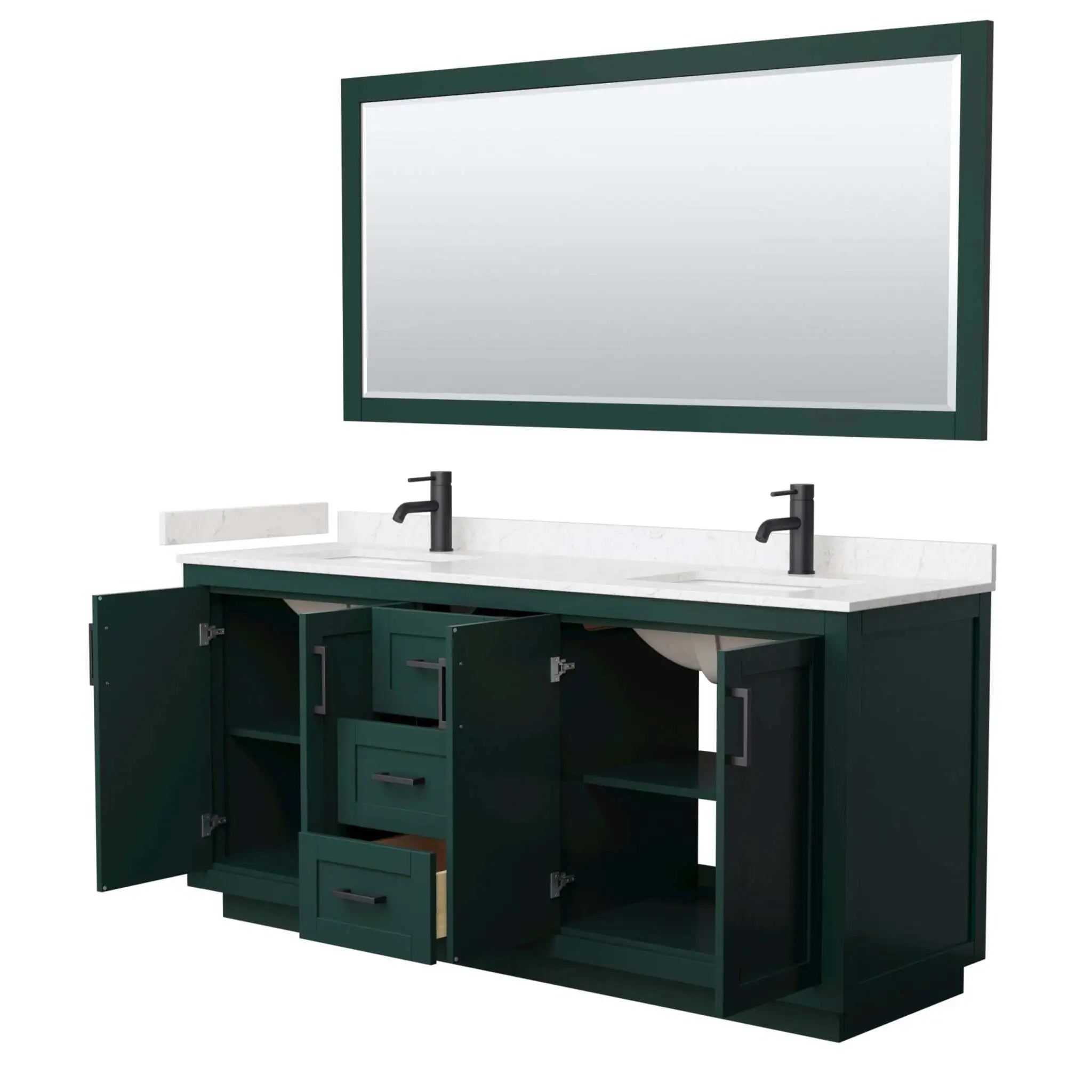 72" Miranda Double Bathroom Vanity in Green with Matte Black Trim & 70" Mirror by Wyndham