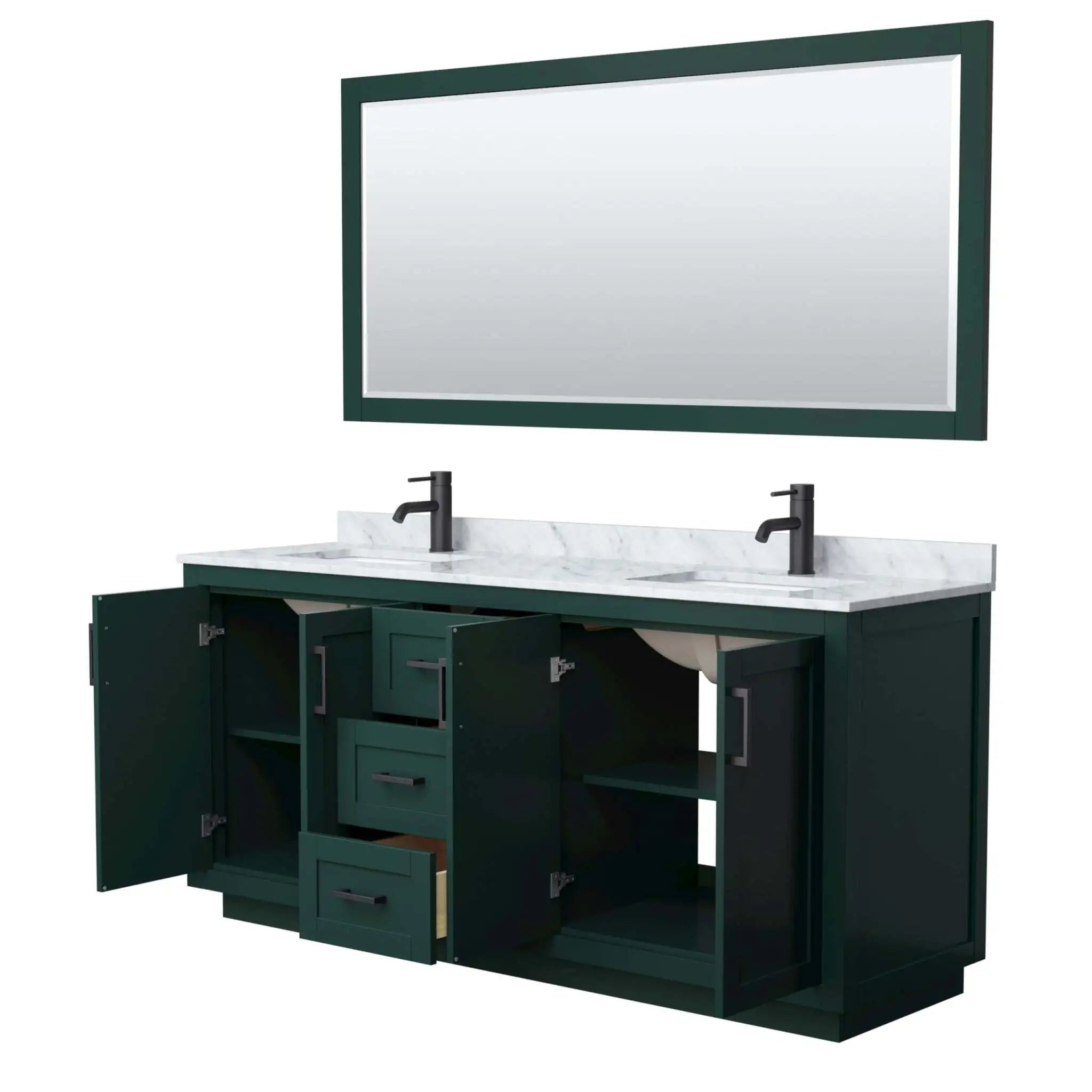 72" Miranda Double Bathroom Vanity in Green with Matte Black Trim & 70" Mirror by Wyndham