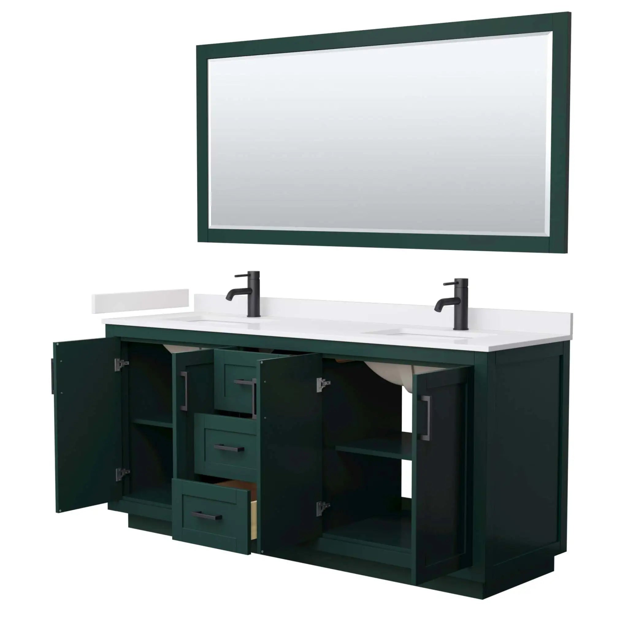 72" Miranda Double Bathroom Vanity in Green with Matte Black Trim & 70" Mirror by Wyndham