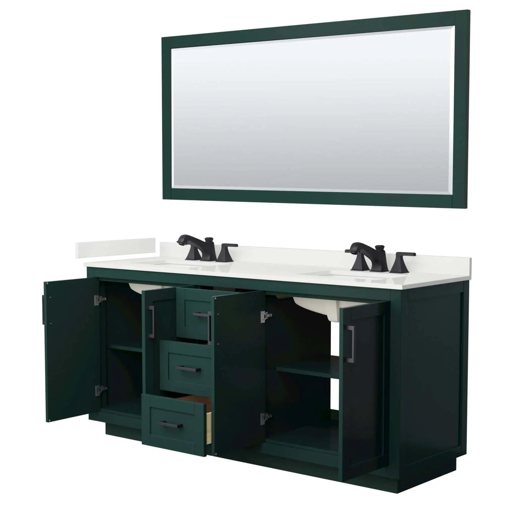 72" Miranda Double Bathroom Vanity in Green with Matte Black Trim & 70" Mirror by Wyndham