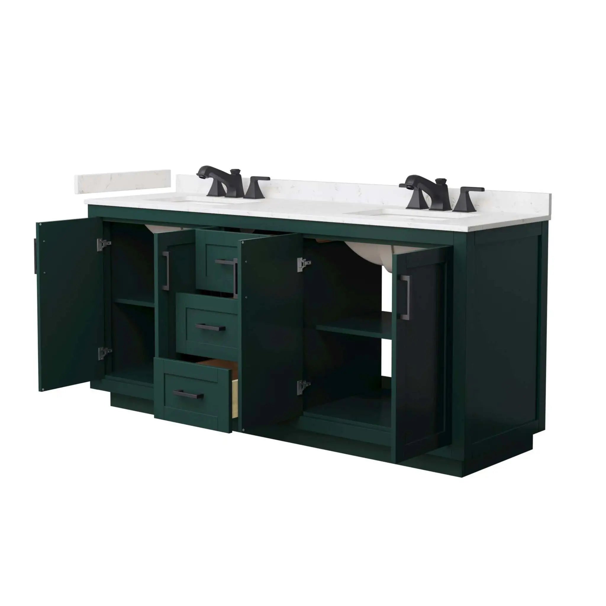 72" Miranda Double Bathroom Vanity in Green with Matte Black Trim by Wyndham
