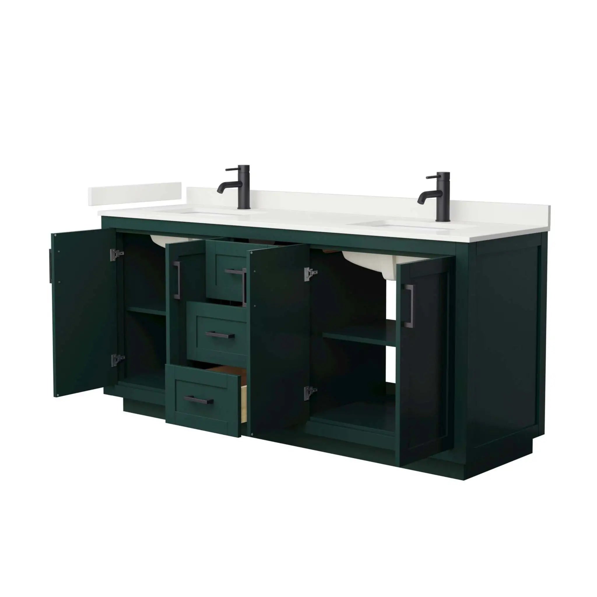 72" Miranda Double Bathroom Vanity in Green with Matte Black Trim by Wyndham