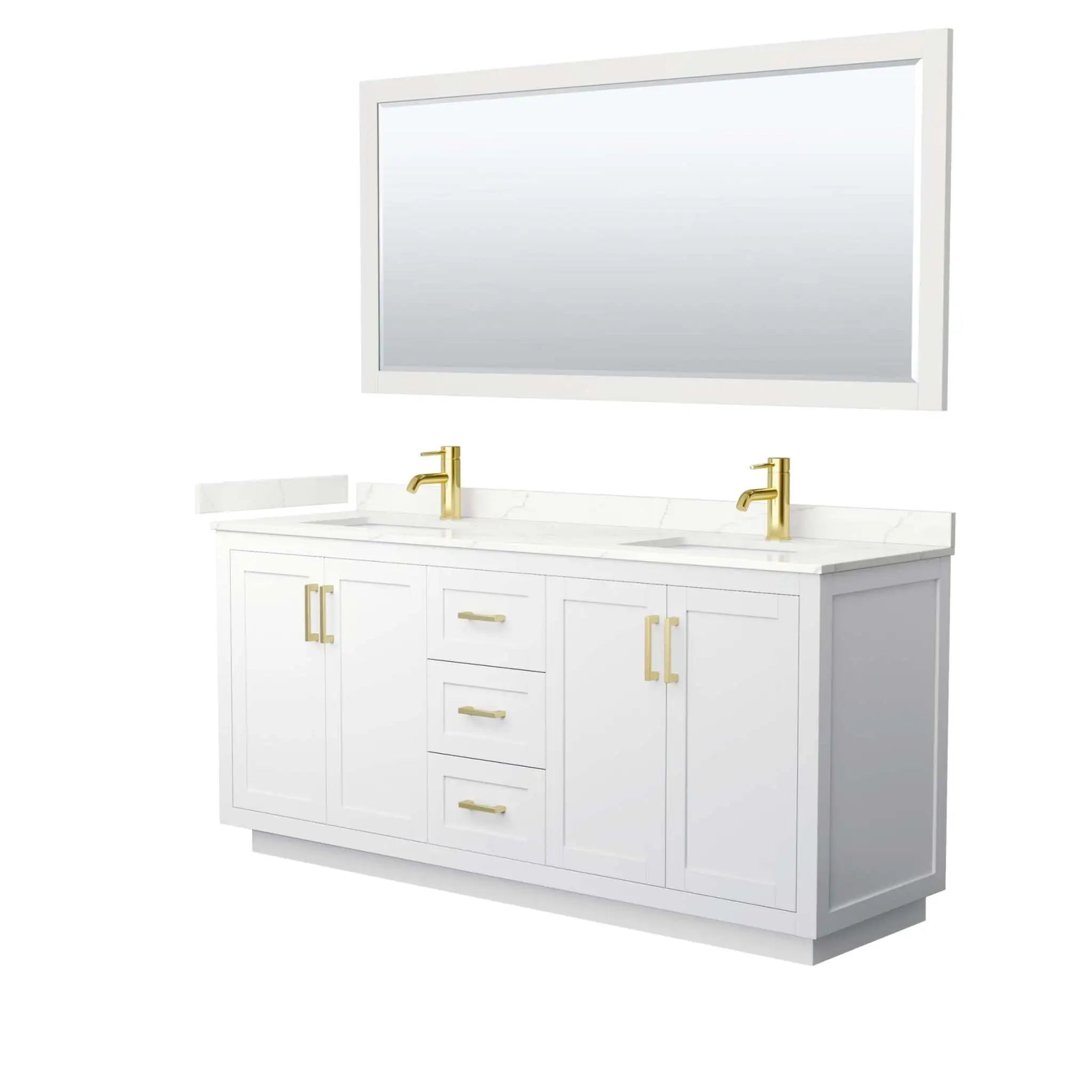 72" Miranda Double Bathroom Vanity in White with Brushed Gold Trim & 70" Mirror by Wyndham