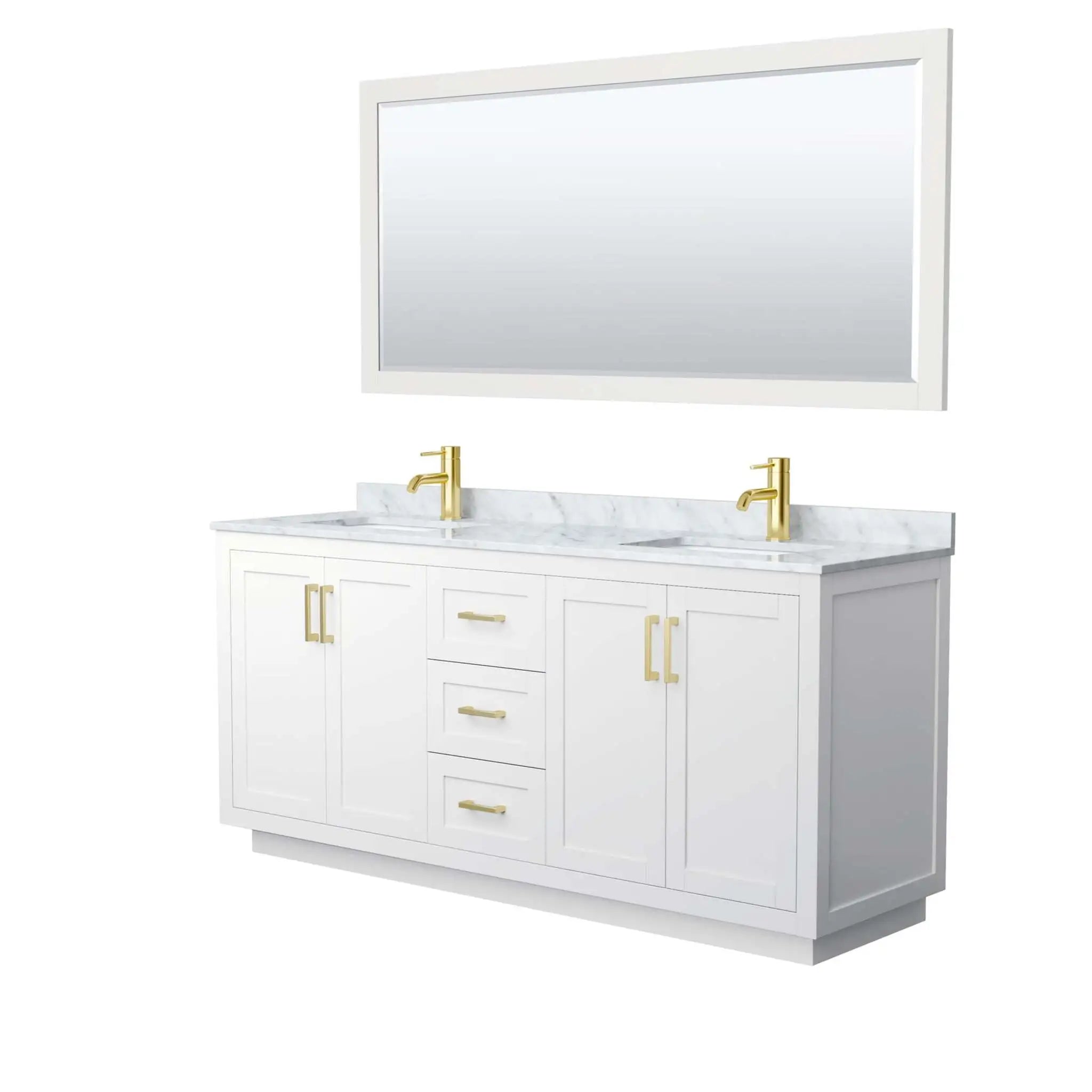 72" Miranda Double Bathroom Vanity in White with Brushed Gold Trim & 70" Mirror by Wyndham