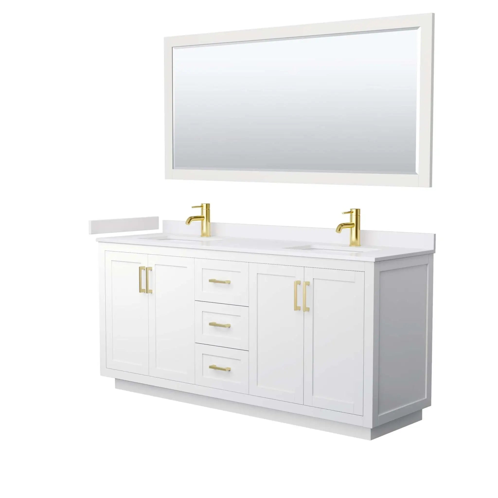 72" Miranda Double Bathroom Vanity in White with Brushed Gold Trim & 70" Mirror by Wyndham