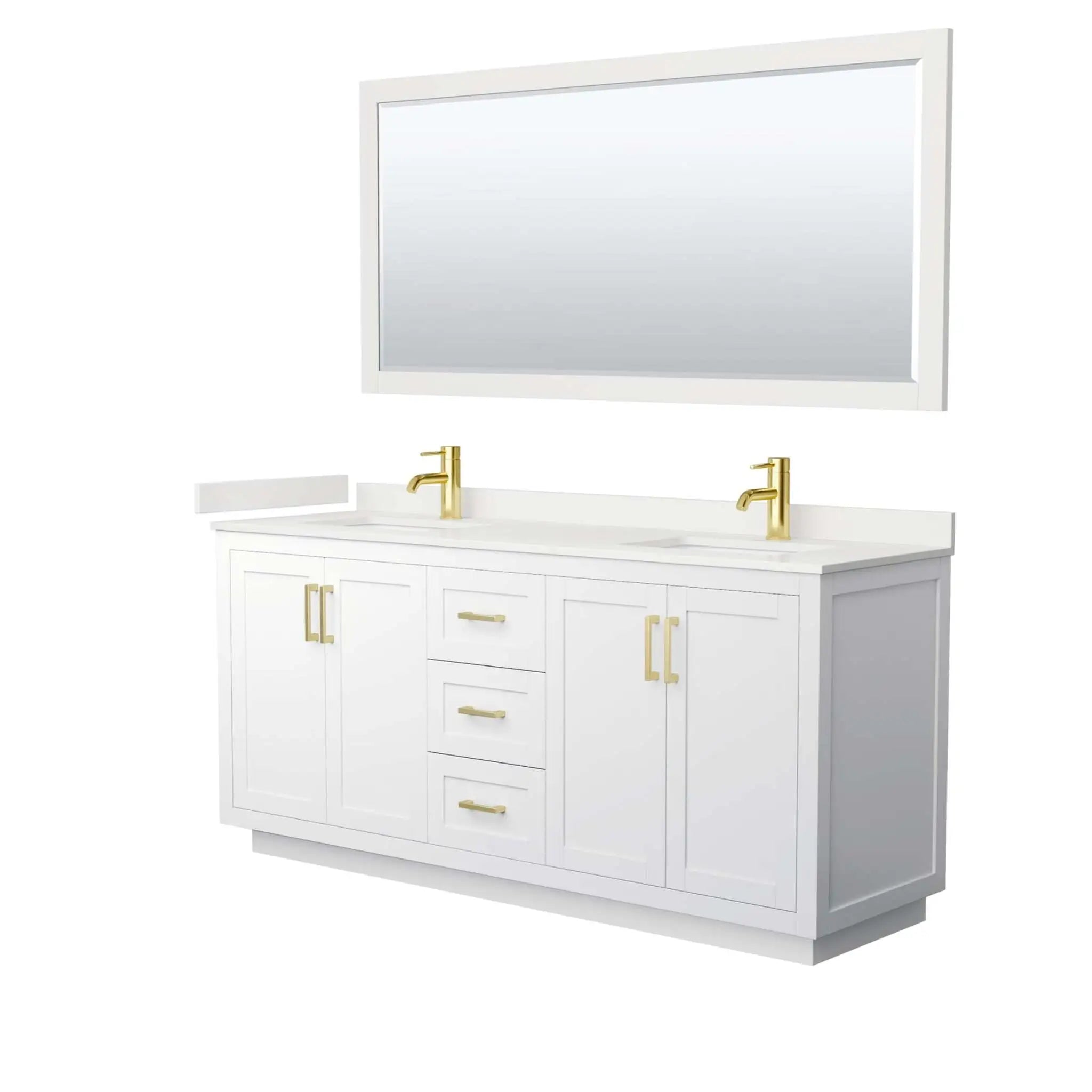 72" Miranda Double Bathroom Vanity in White with Brushed Gold Trim & 70" Mirror by Wyndham