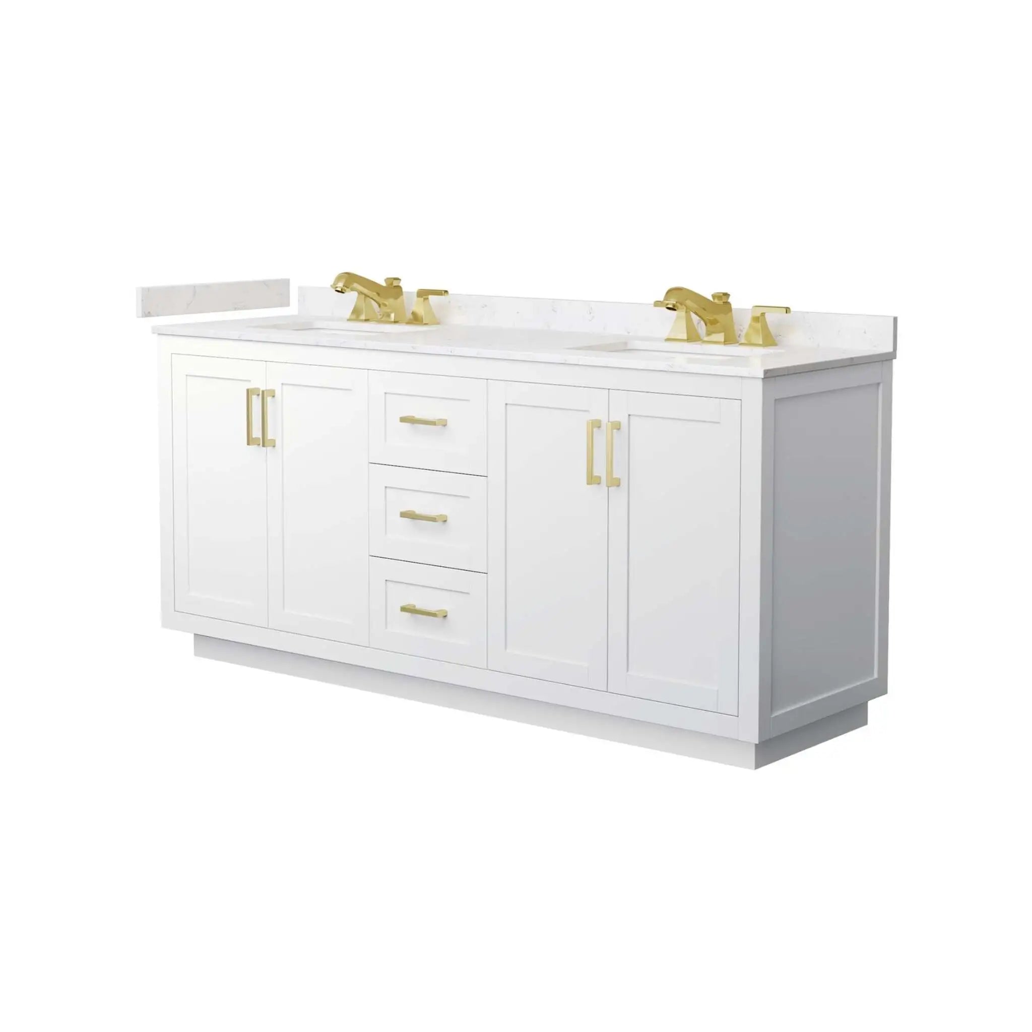 72" Miranda Double Bathroom Vanity in White with Brushed Gold Trim by Wyndham