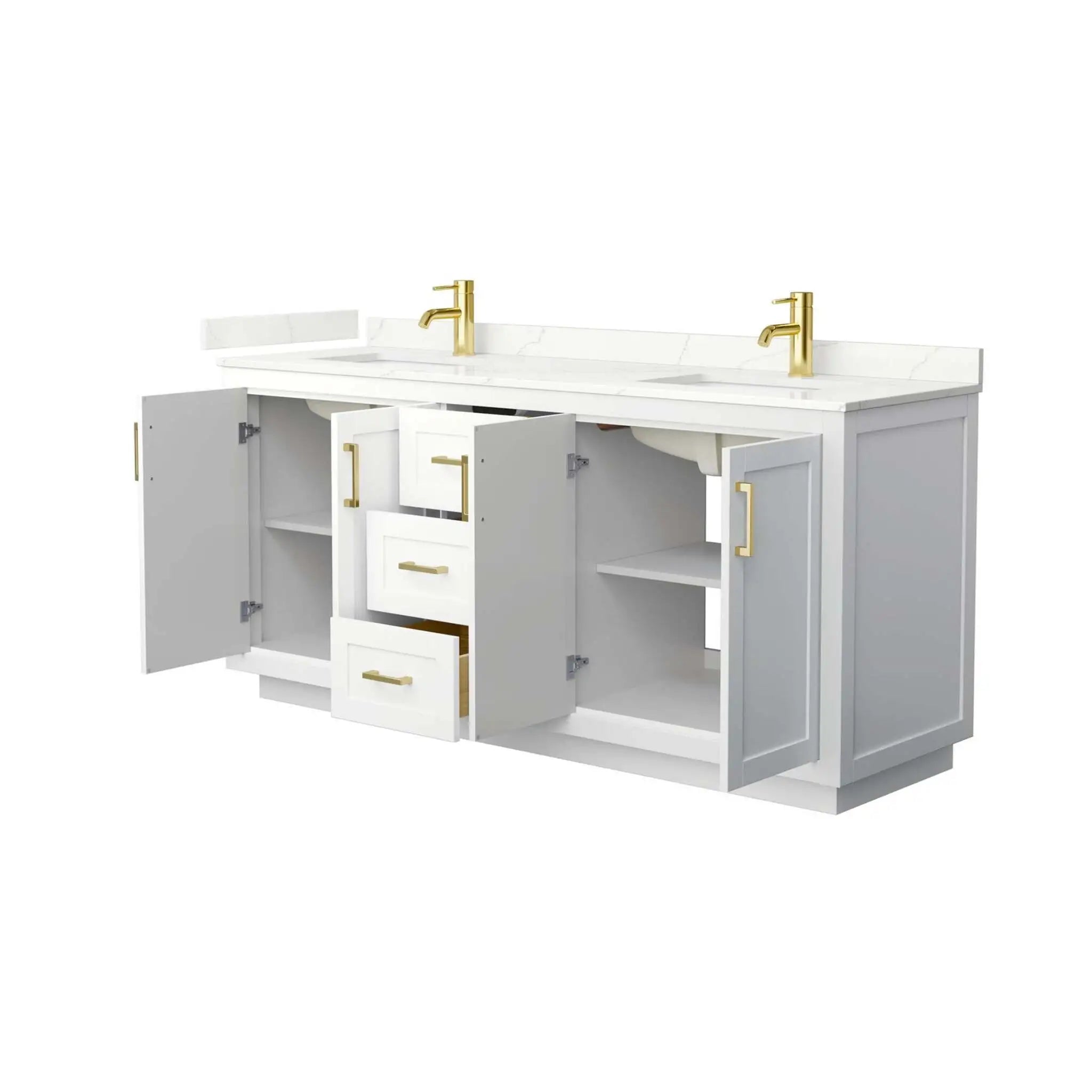 72" Miranda Double Bathroom Vanity in White with Brushed Gold Trim by Wyndham